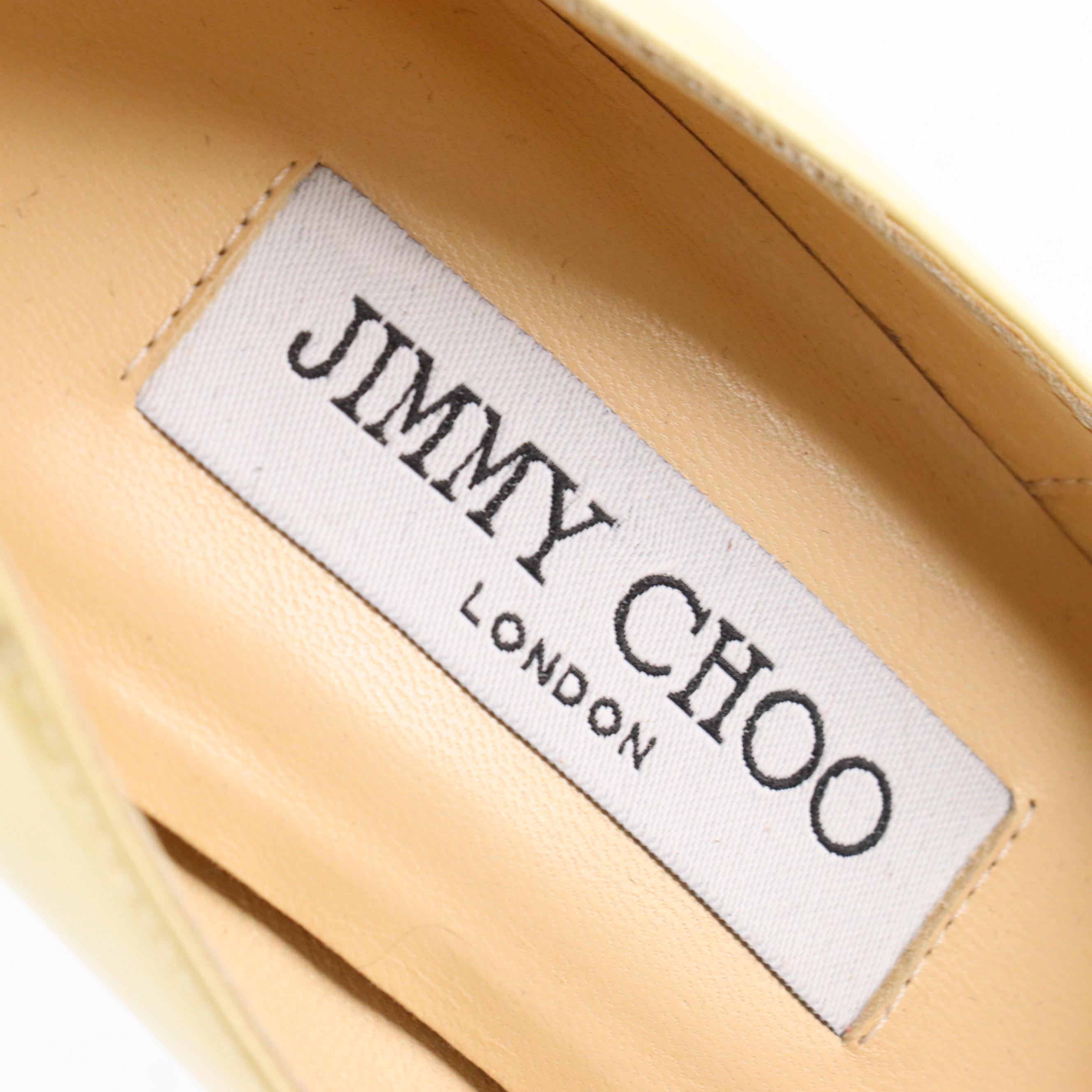 Jimmy Choo "Anouk" Pale Yellow Patent Leather Pointed-Toe Pumps