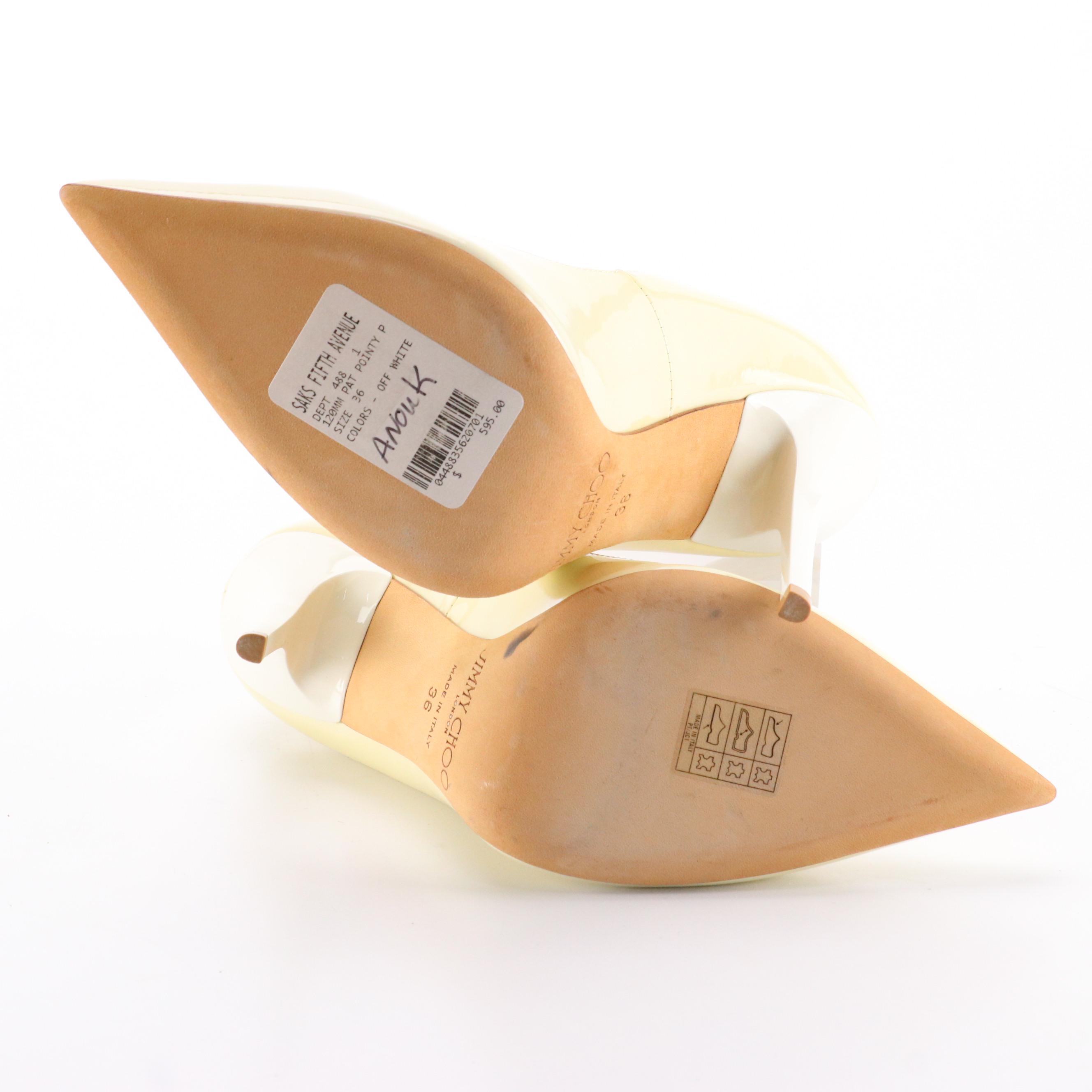 Jimmy Choo "Anouk" Pale Yellow Patent Leather Pointed-Toe Pumps