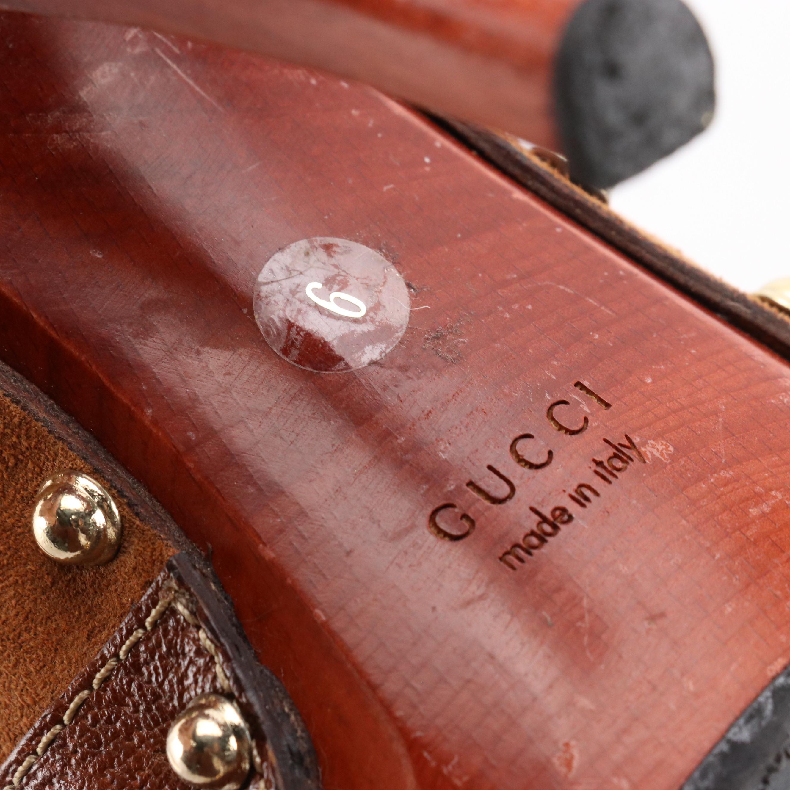 Gucci Brown Suede Icon Bit High-Heeled Wooden Platform Clogs