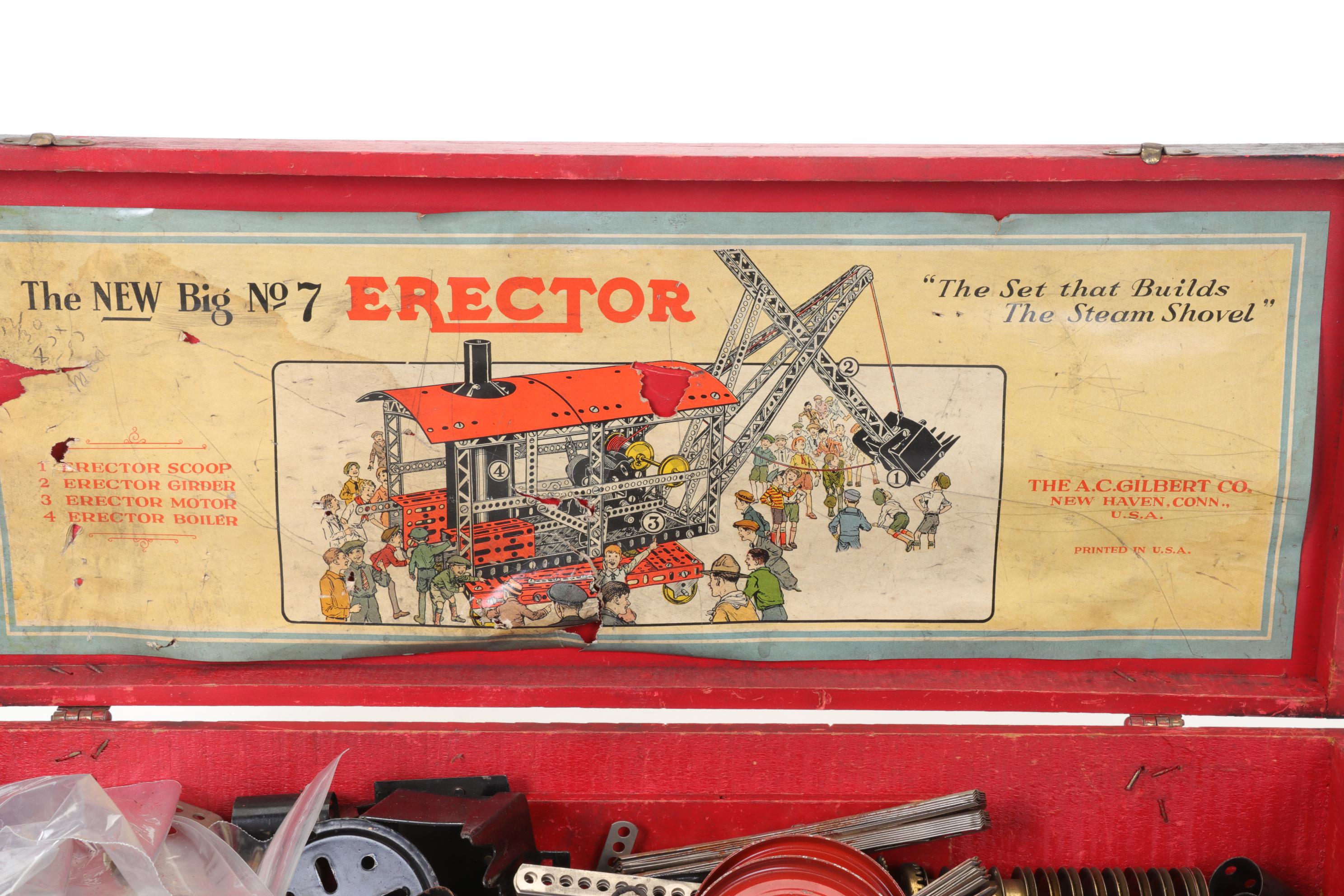Gilbert Erector Set No.7 in Wood Case, Mid 20th Century