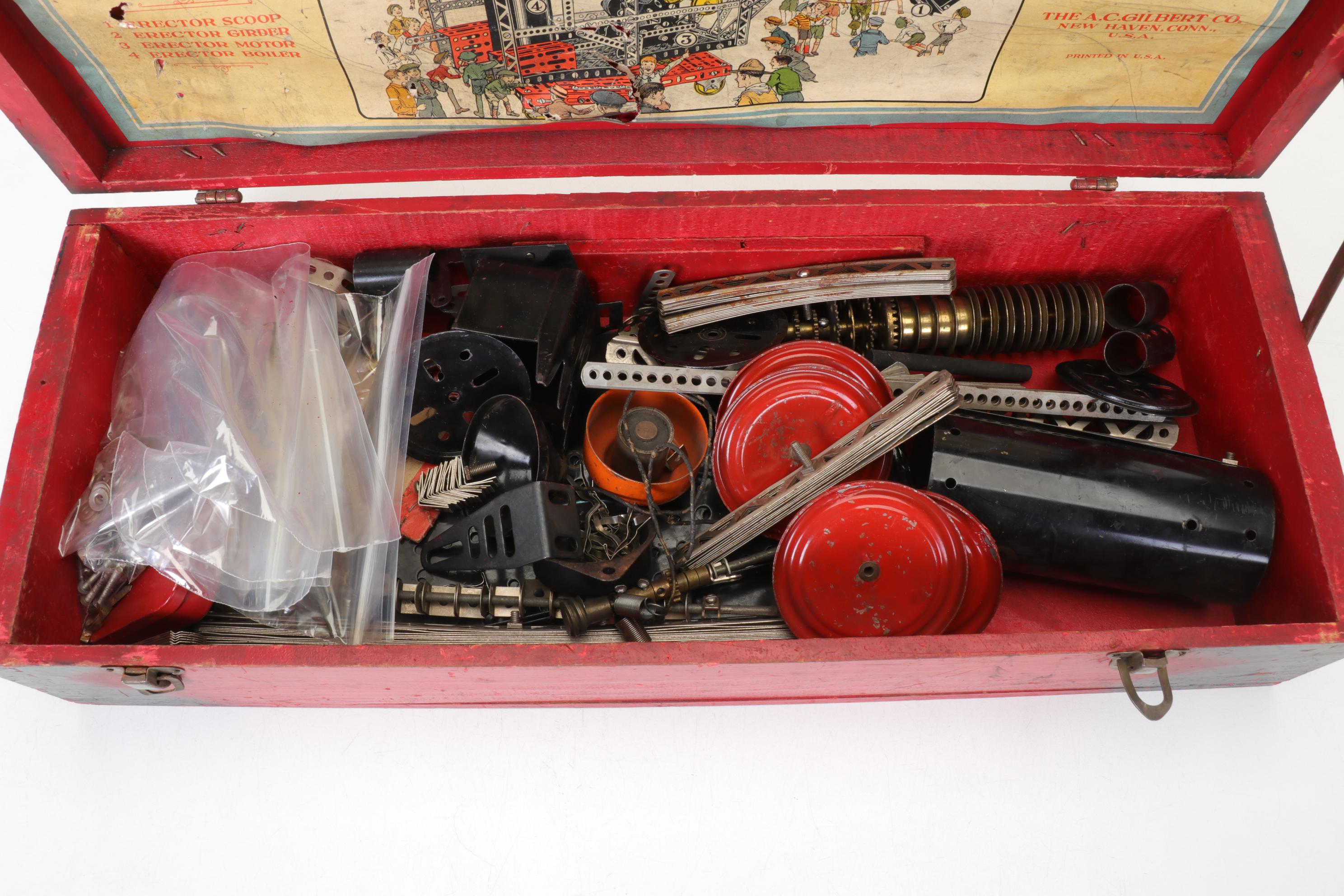 Gilbert Erector Set No.7 in Wood Case, Mid 20th Century
