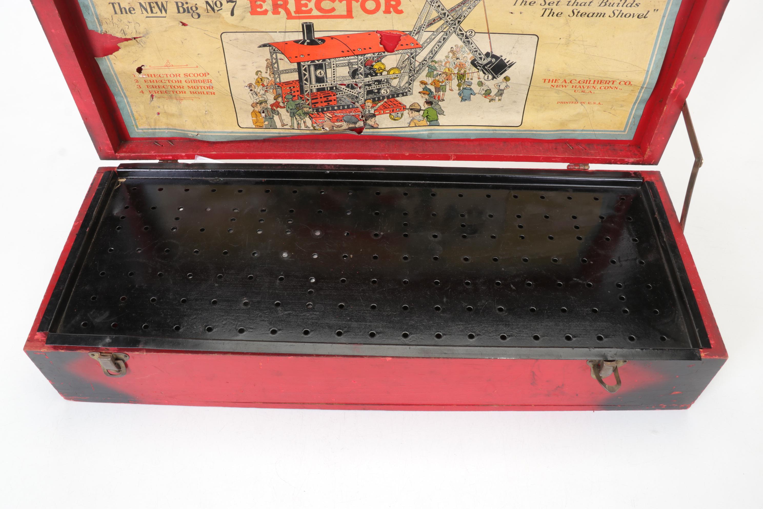 Gilbert Erector Set No.7 in Wood Case, Mid 20th Century