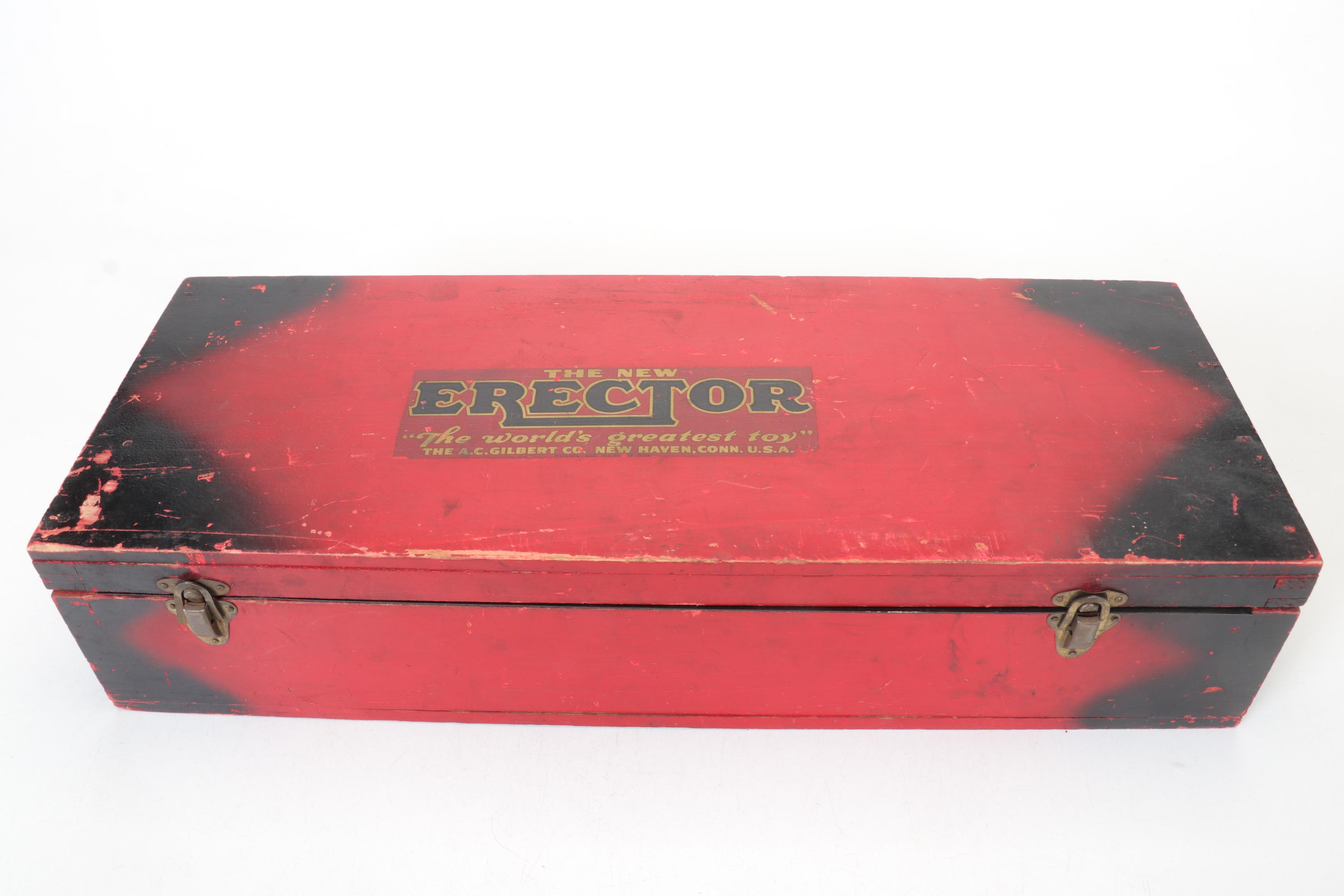 Gilbert Erector Set No.7 in Wood Case, Mid 20th Century