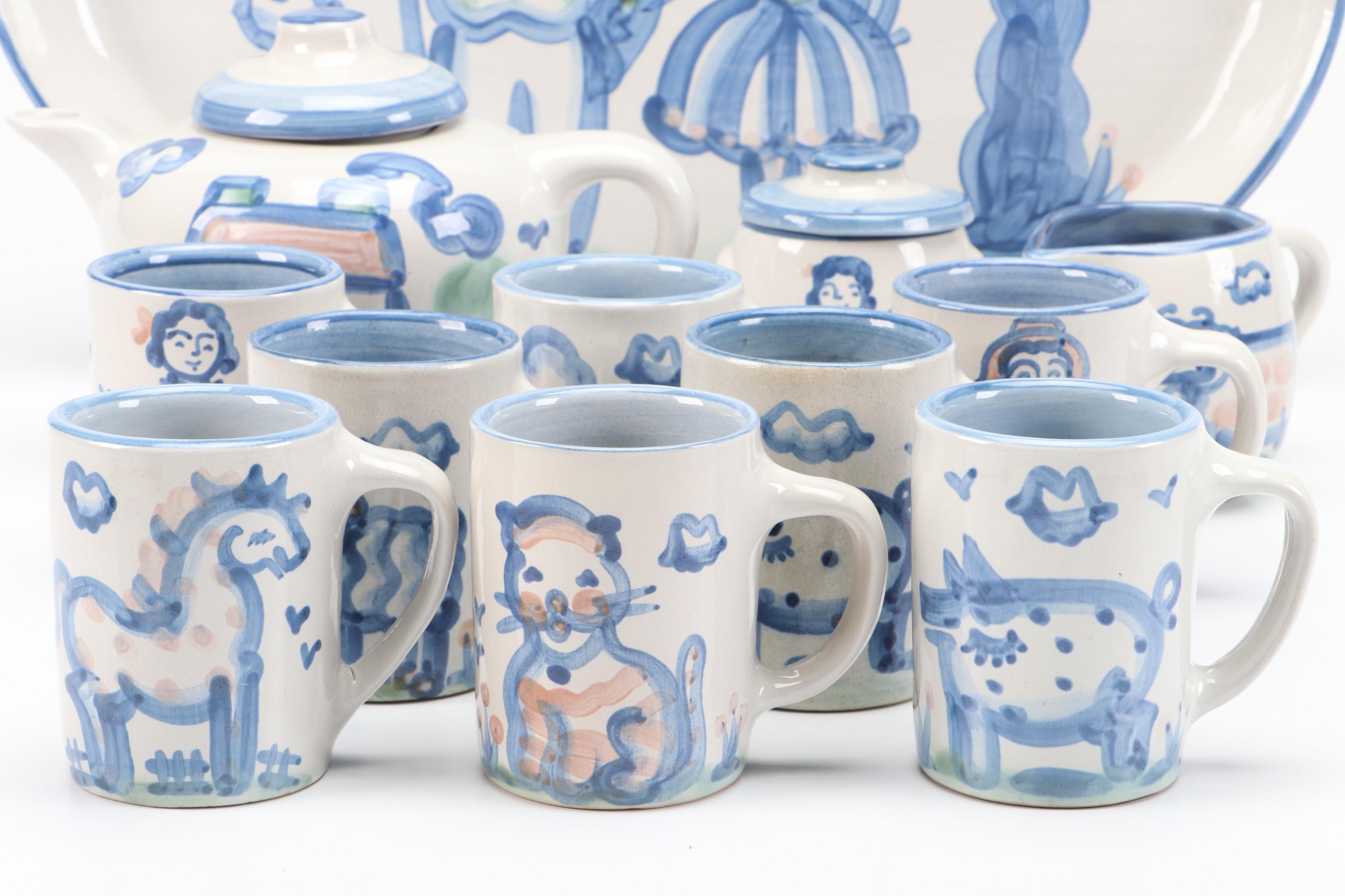 M. A. Hadley Stoneware "Countryside" Tea Set and Mugs