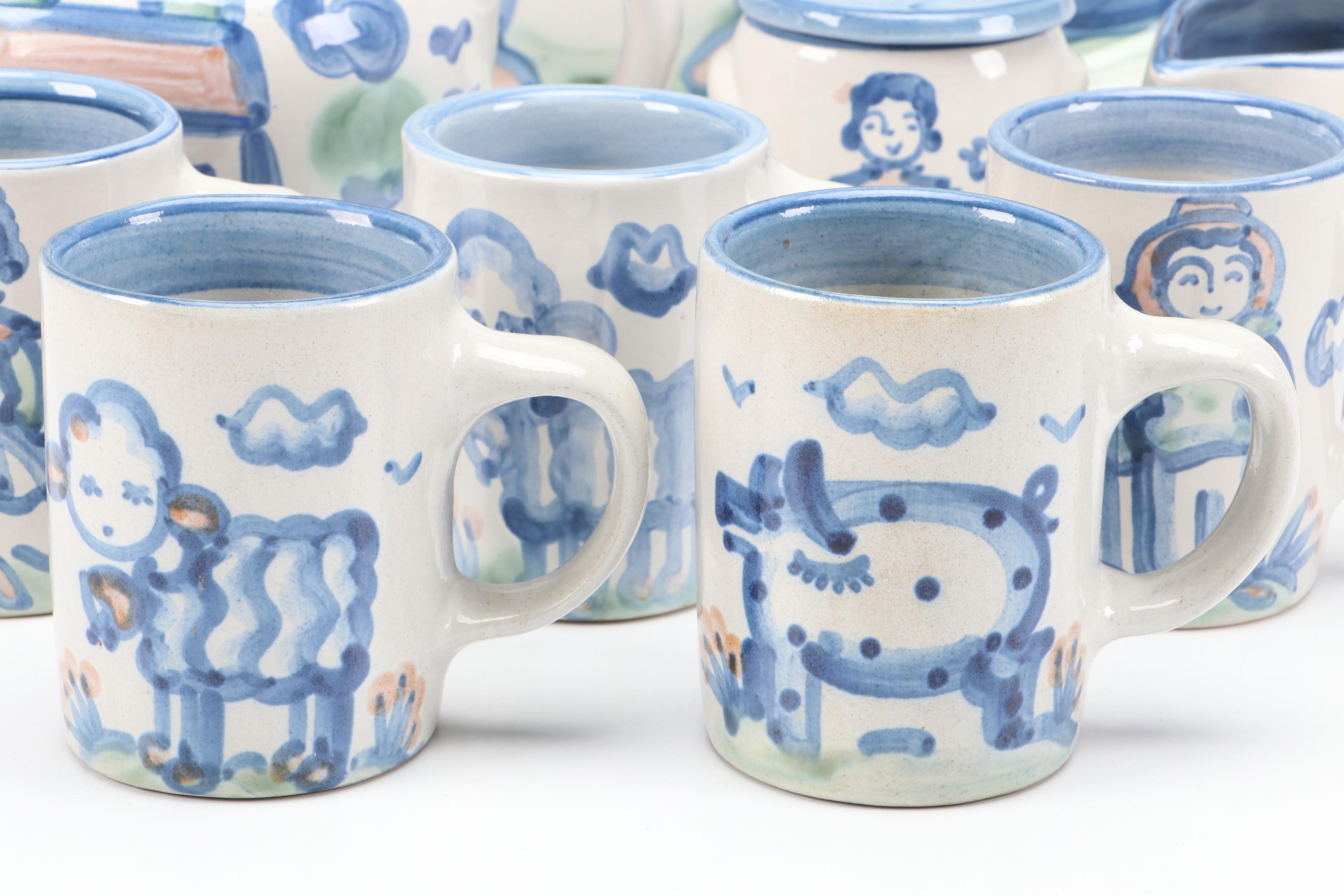 M. A. Hadley Stoneware "Countryside" Tea Set and Mugs