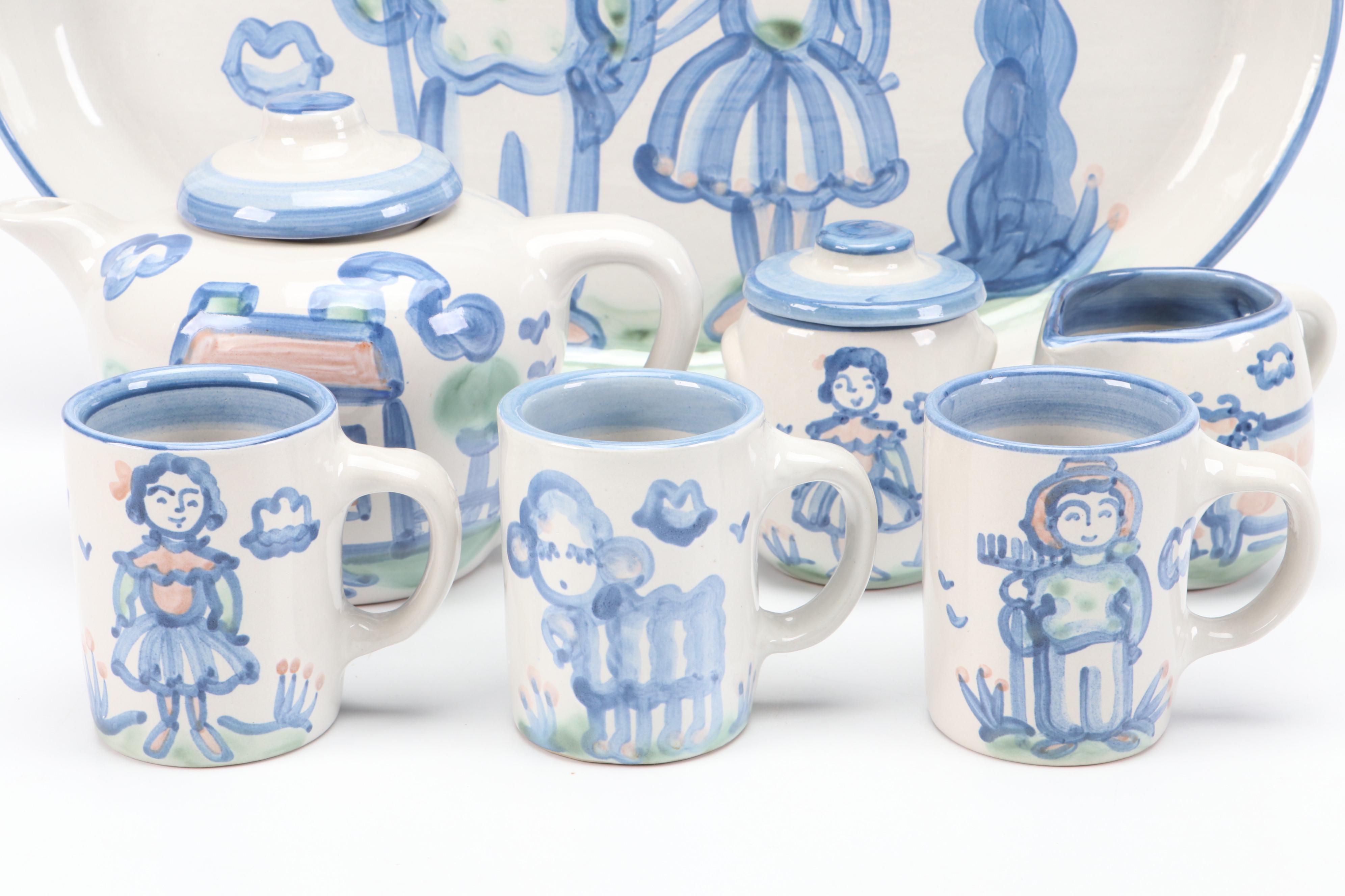 M. A. Hadley Stoneware "Countryside" Tea Set and Mugs