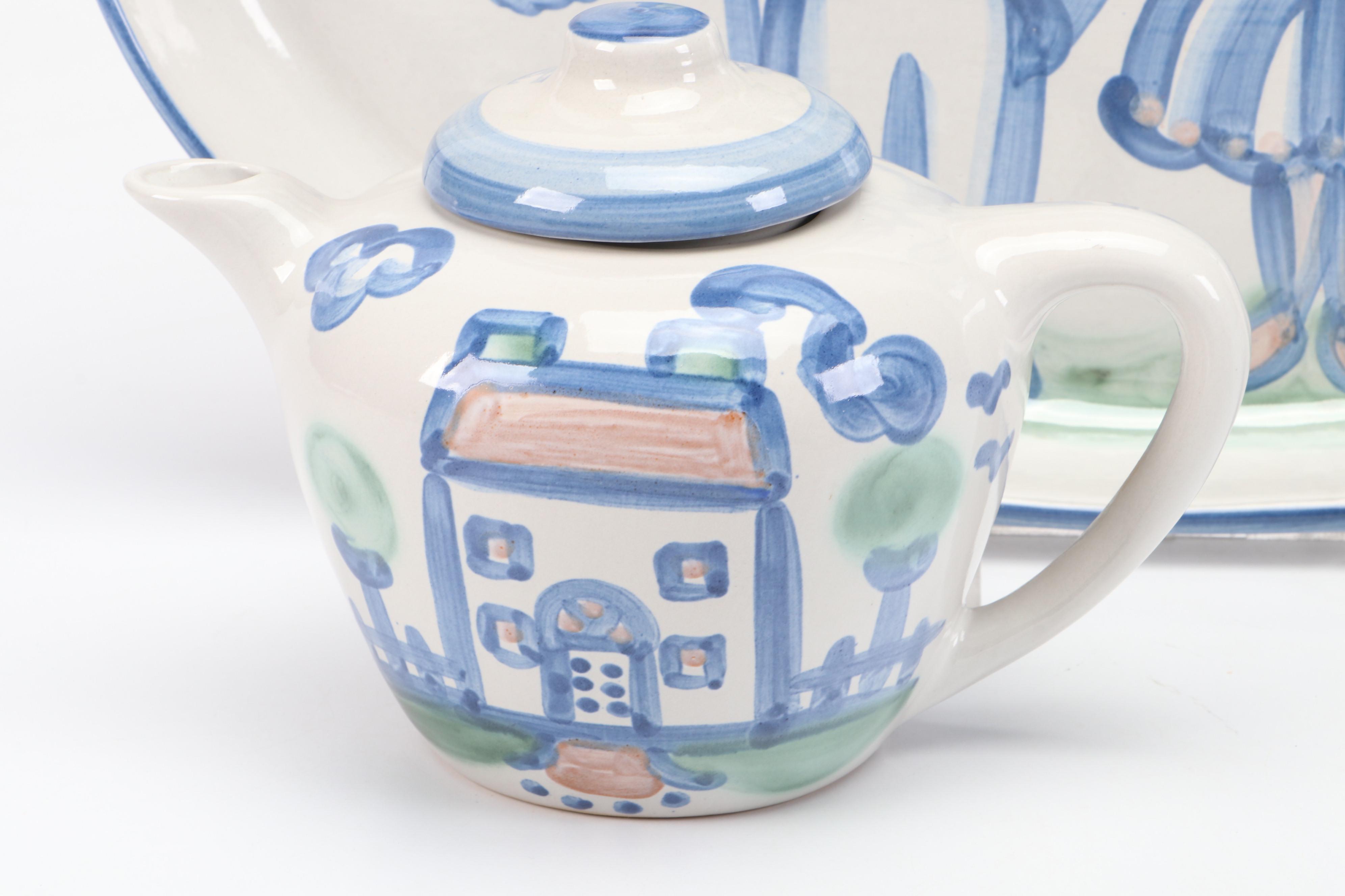 M. A. Hadley Stoneware "Countryside" Tea Set and Mugs