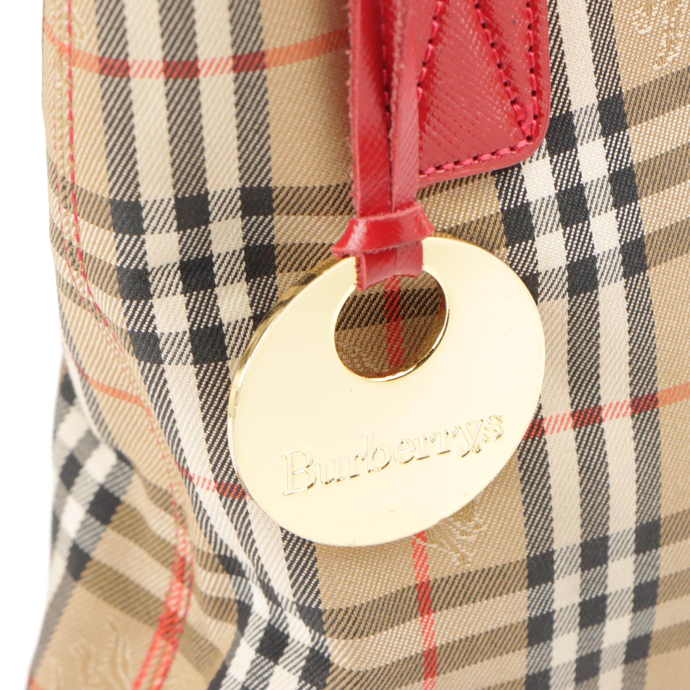 Burberrys Haymarket Check and Red Saffiano Leather Shoulder Bag/Tote