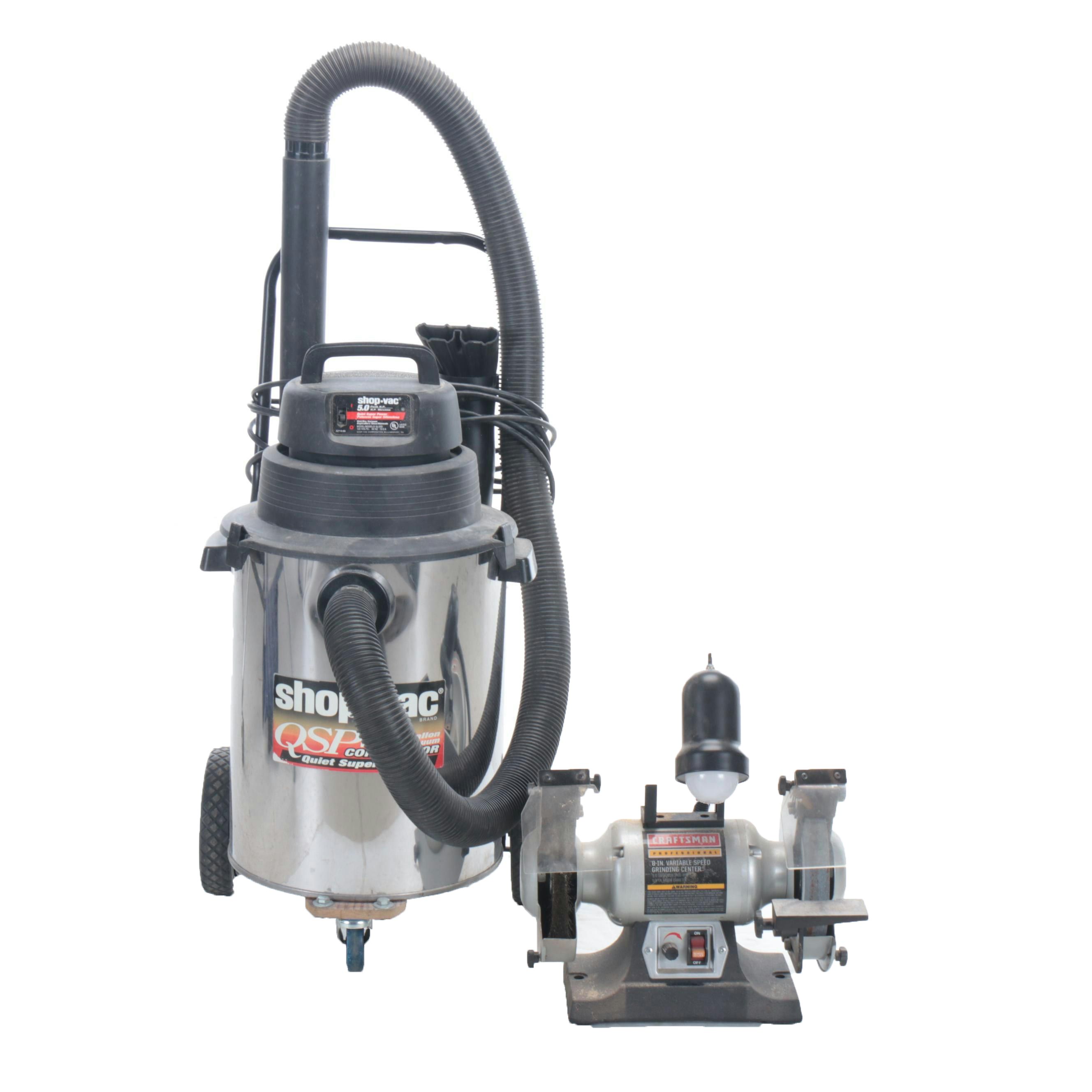 Shop-Vac Contractor Vacuum with Nozzle Set and Craftsman Bench Top Grinder