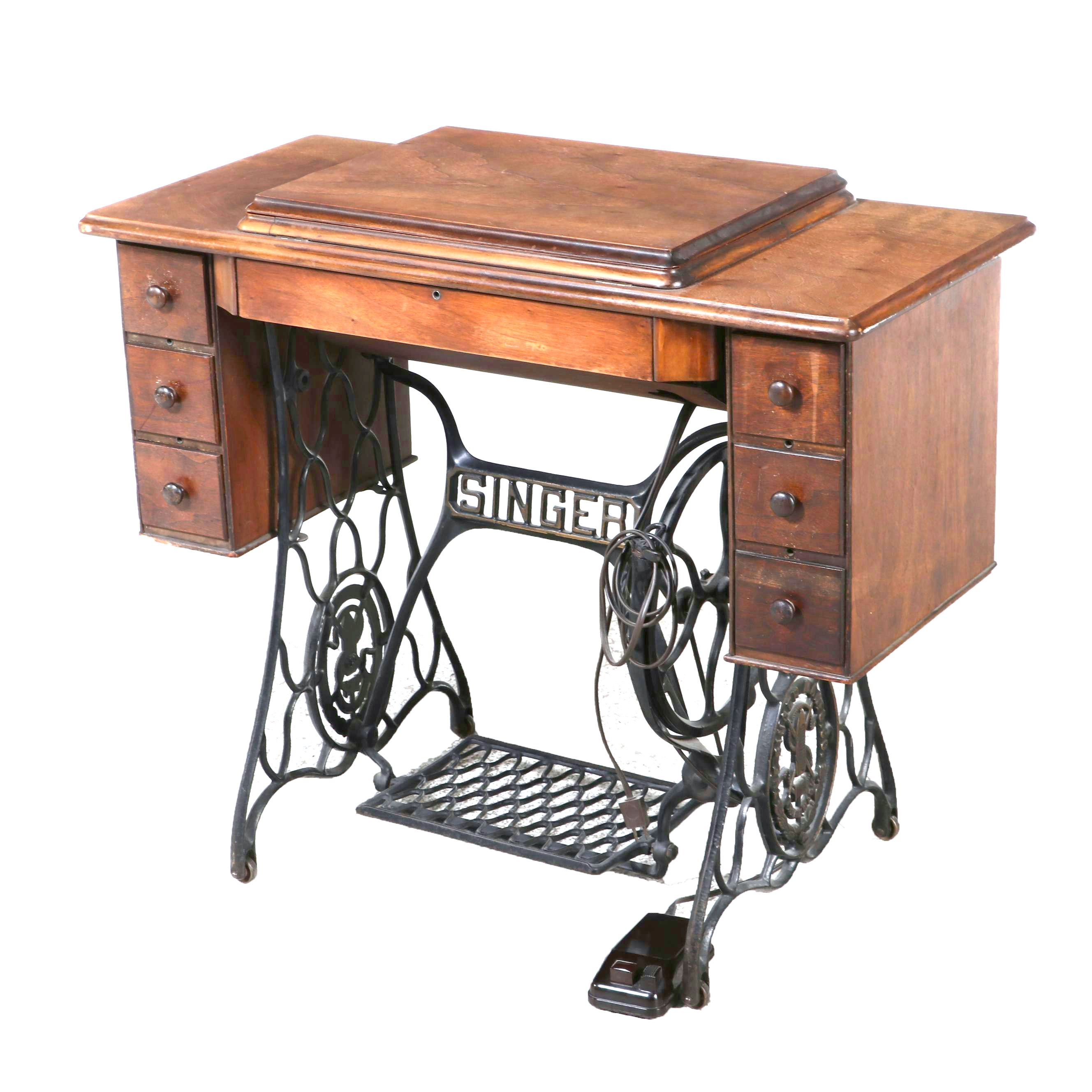 Singer Model 500A Sewing Machine with Cast Iron and Wood Sewing Table