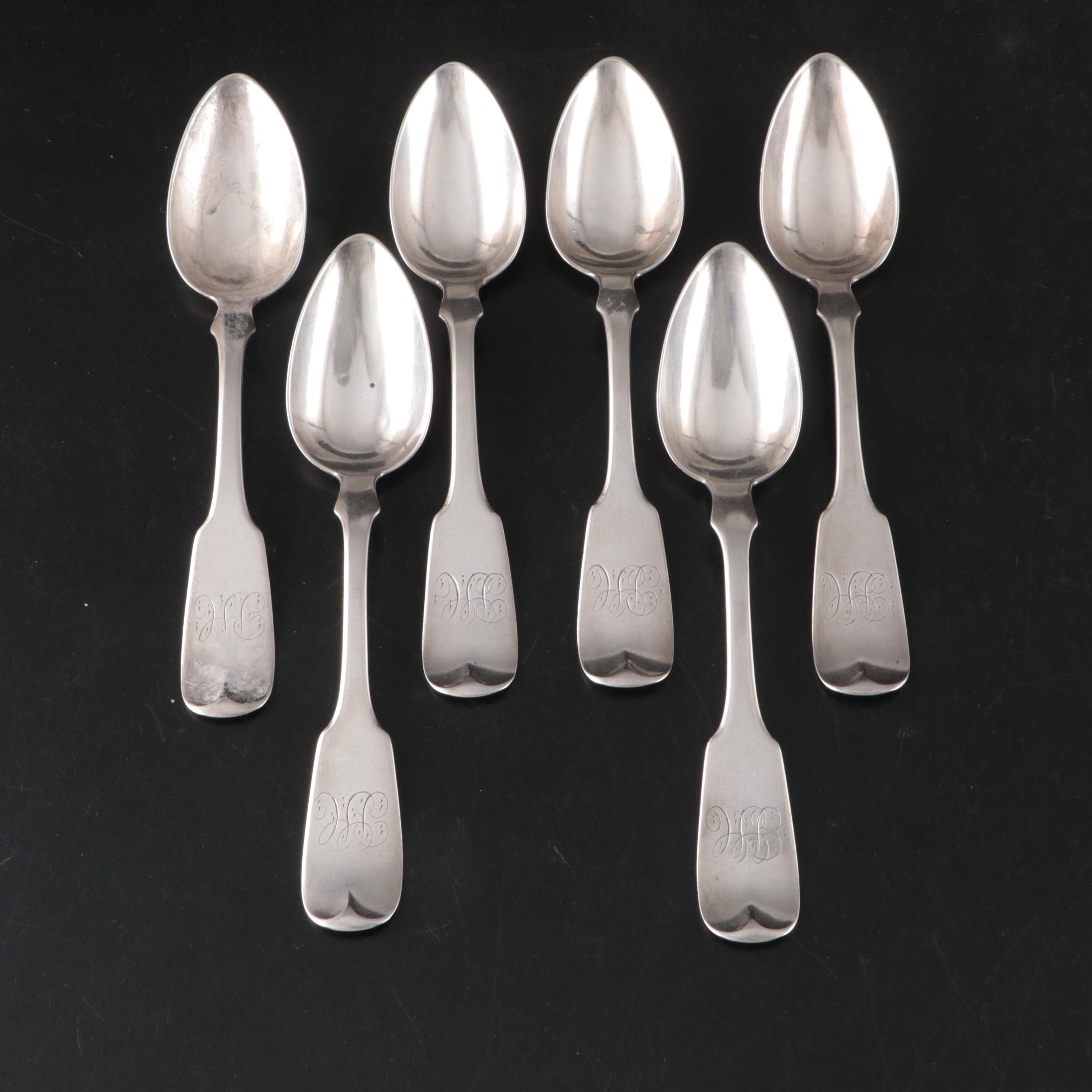 Coin Silver Fiddle Back Spoons with Sterling Spoon, Knife and Handles