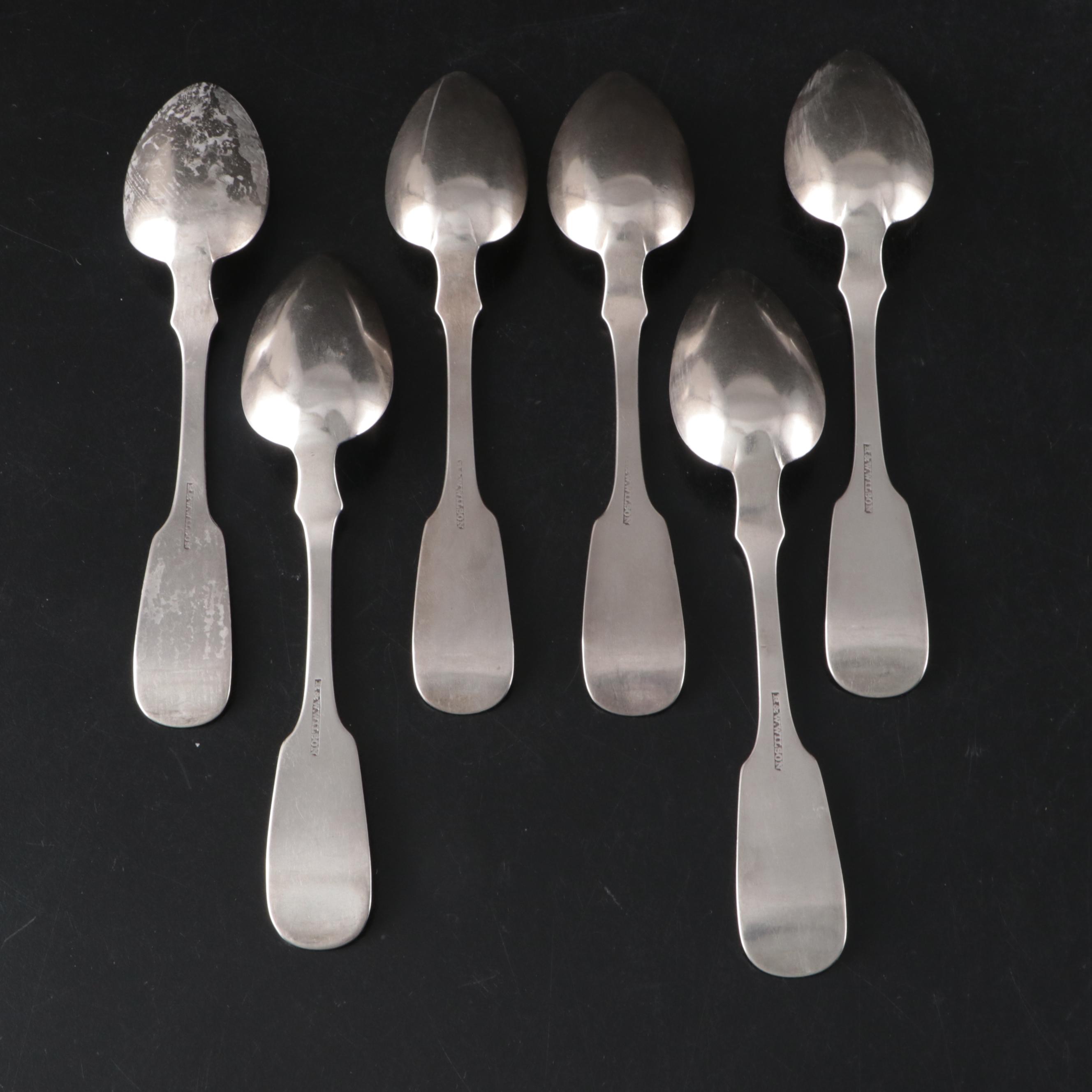 Coin Silver Fiddle Back Spoons with Sterling Spoon, Knife and Handles