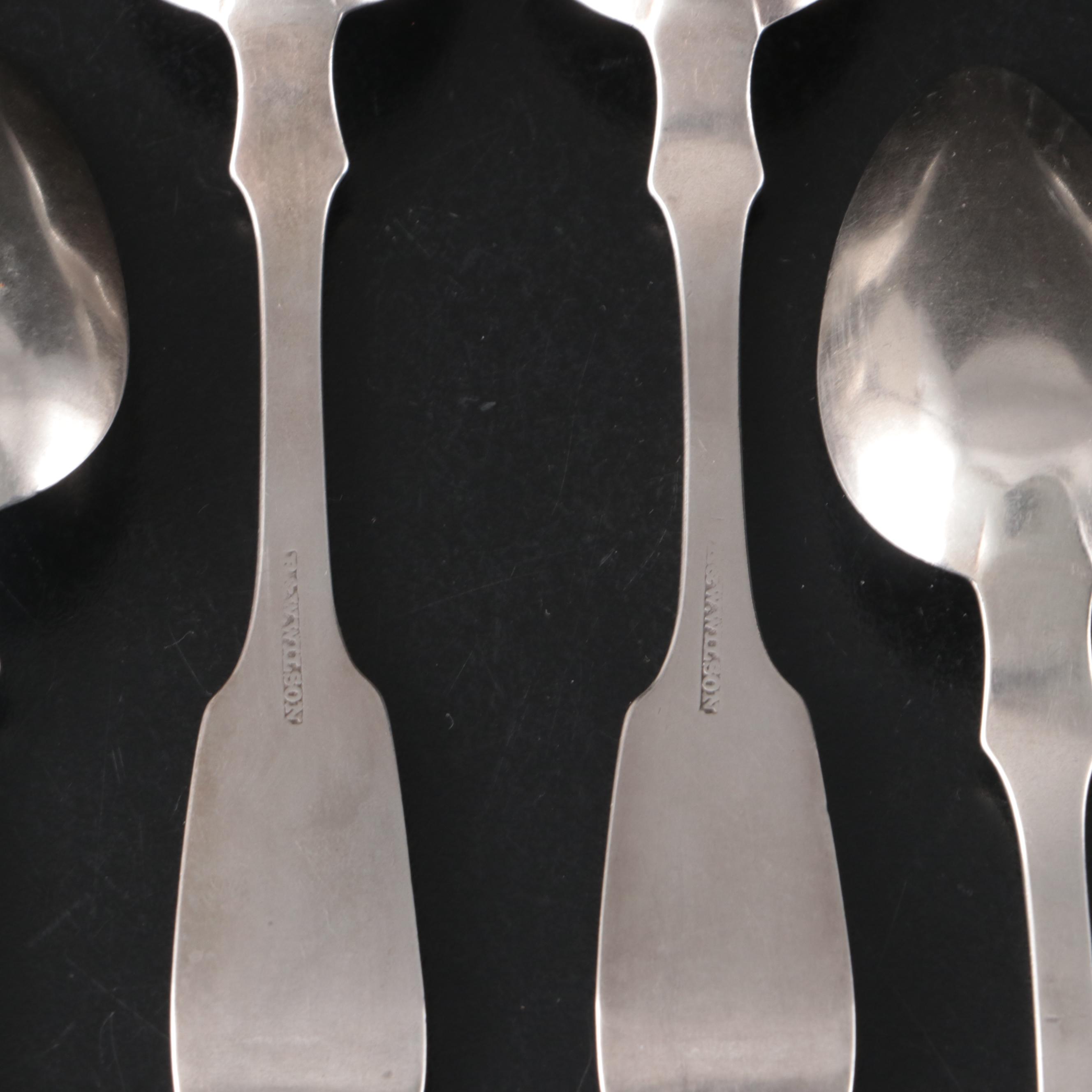 Coin Silver Fiddle Back Spoons with Sterling Spoon, Knife and Handles