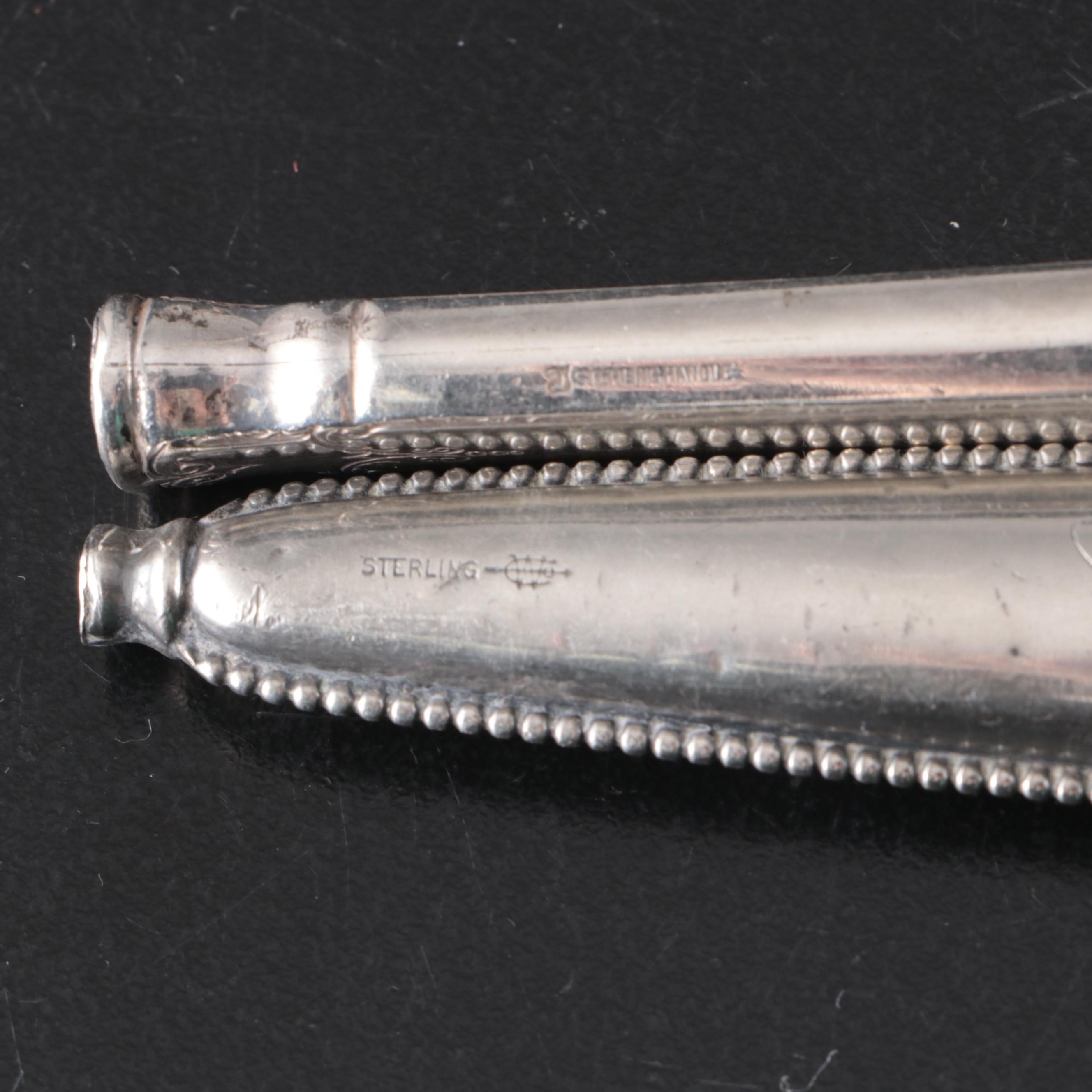 Coin Silver Fiddle Back Spoons with Sterling Spoon, Knife and Handles