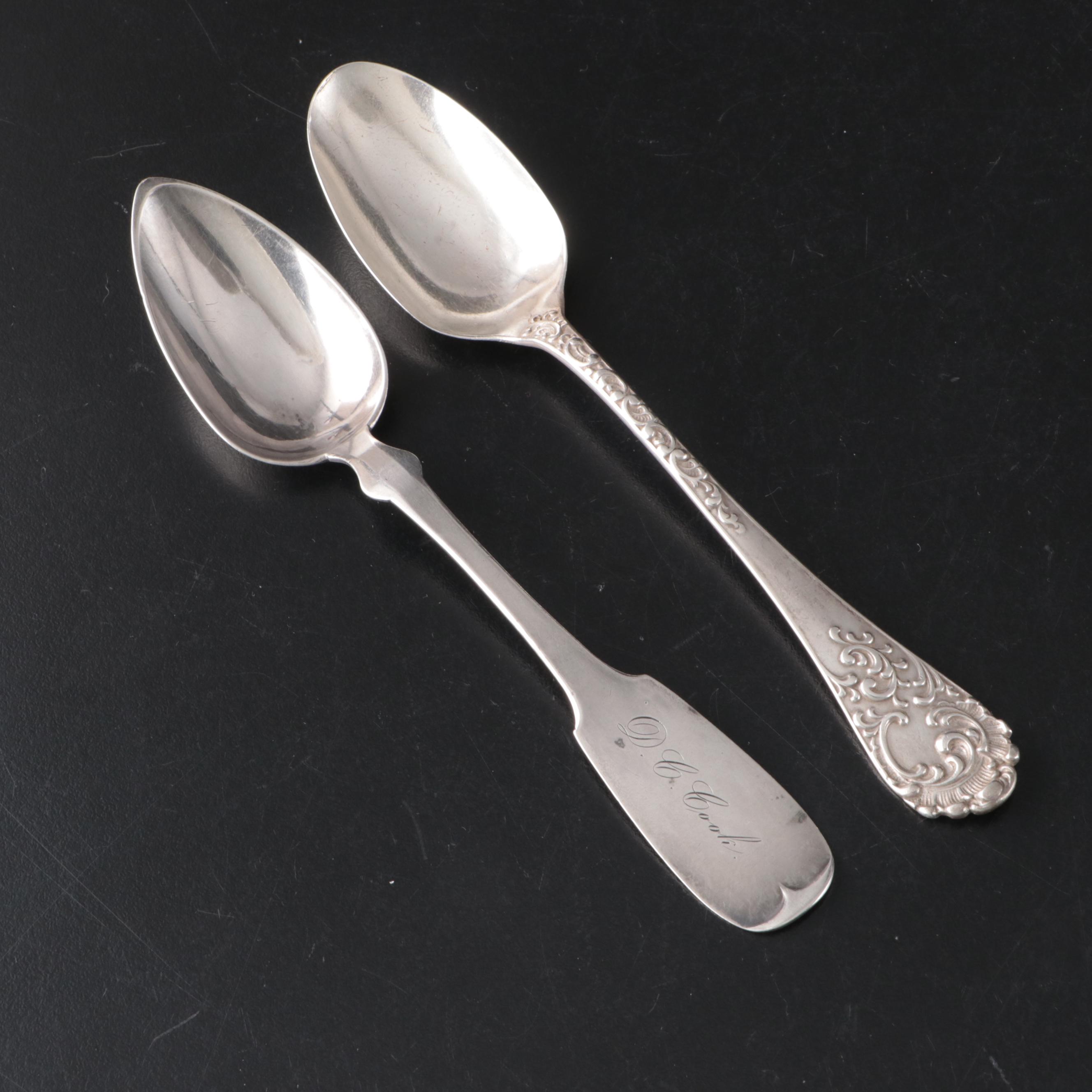 Coin Silver Fiddle Back Spoons with Sterling Spoon, Knife and Handles