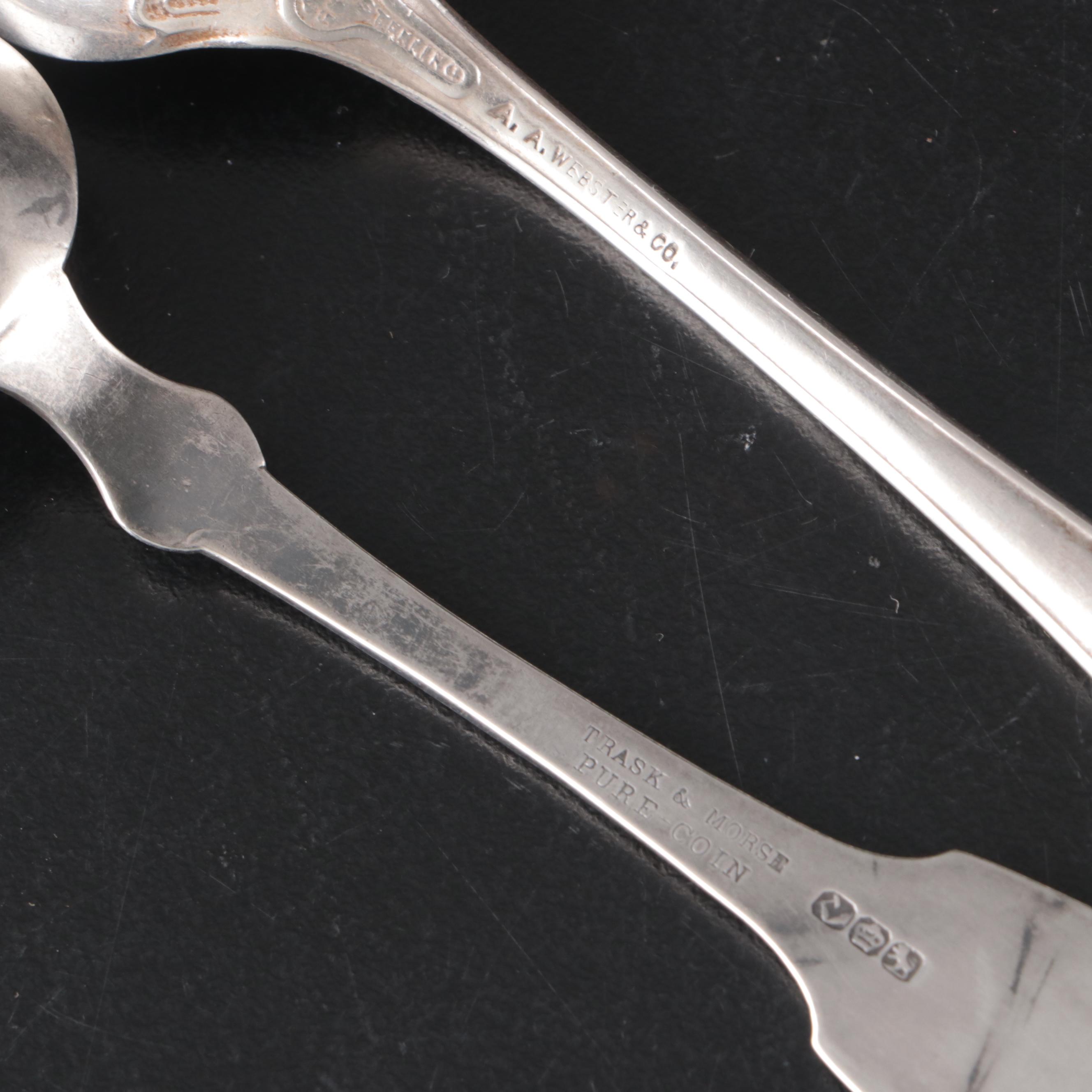 Coin Silver Fiddle Back Spoons with Sterling Spoon, Knife and Handles