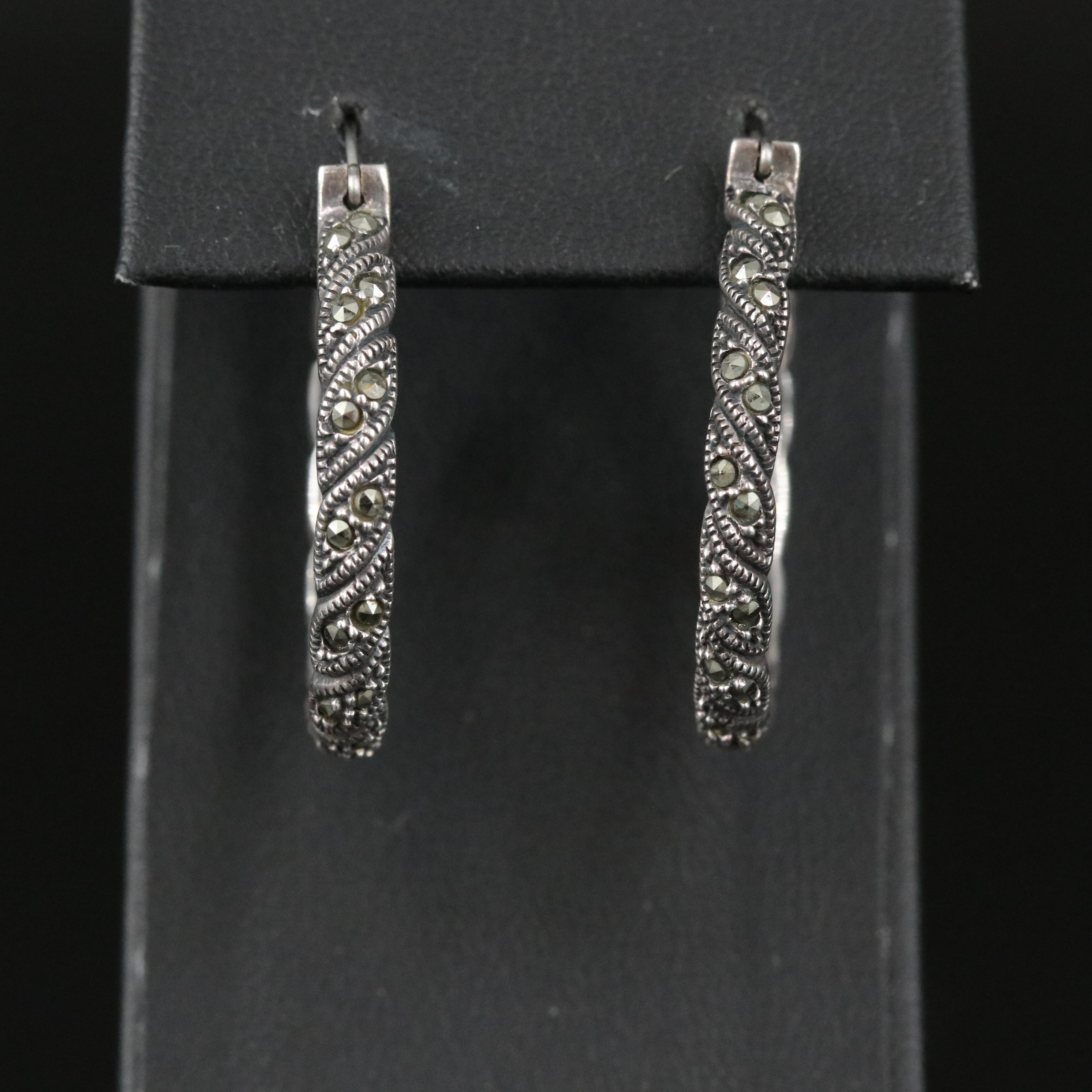 Judith Jack Sterling Marcasite Hoop Earrings