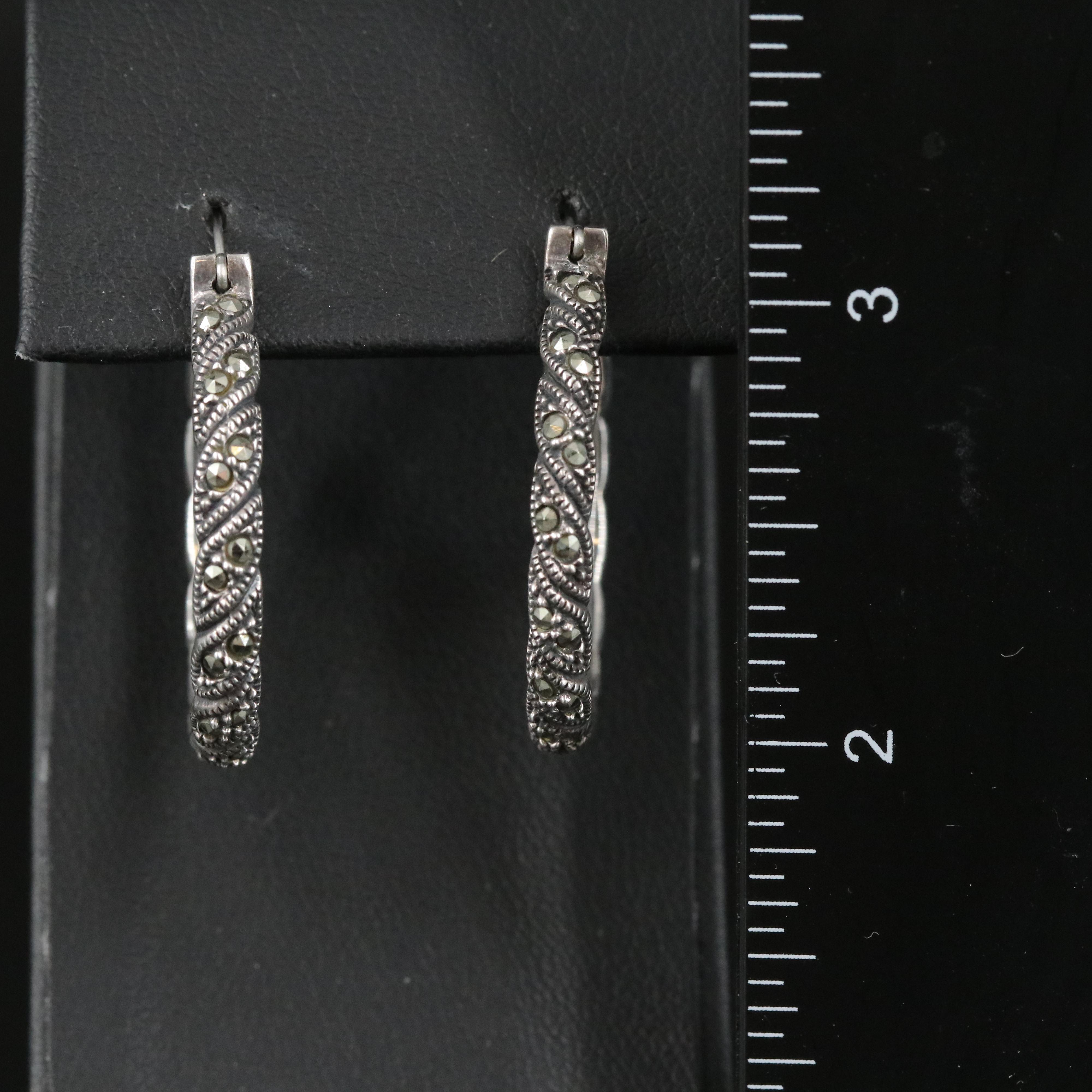 Judith Jack Sterling Marcasite Hoop Earrings