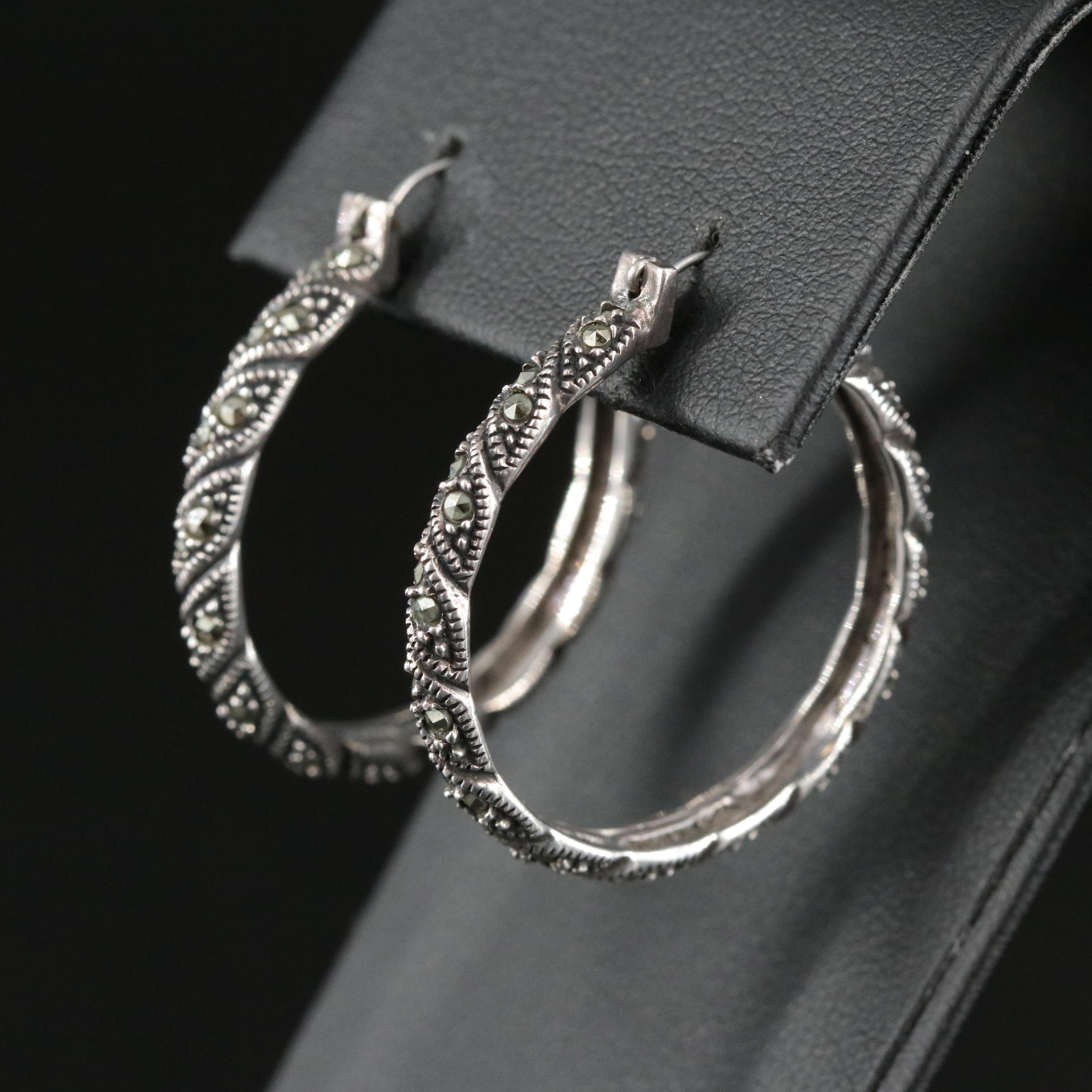 Judith Jack Sterling Marcasite Hoop Earrings