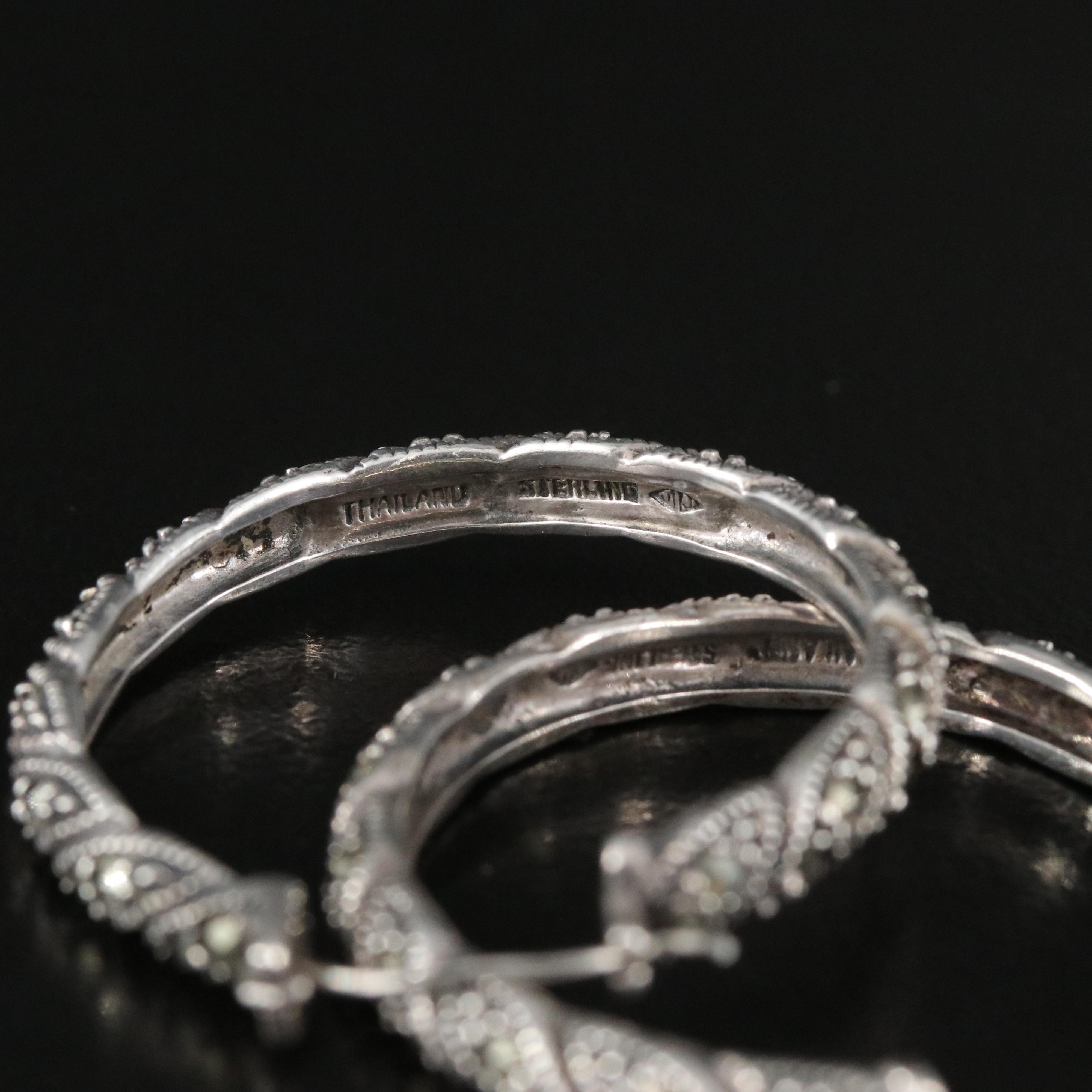 Judith Jack Sterling Marcasite Hoop Earrings