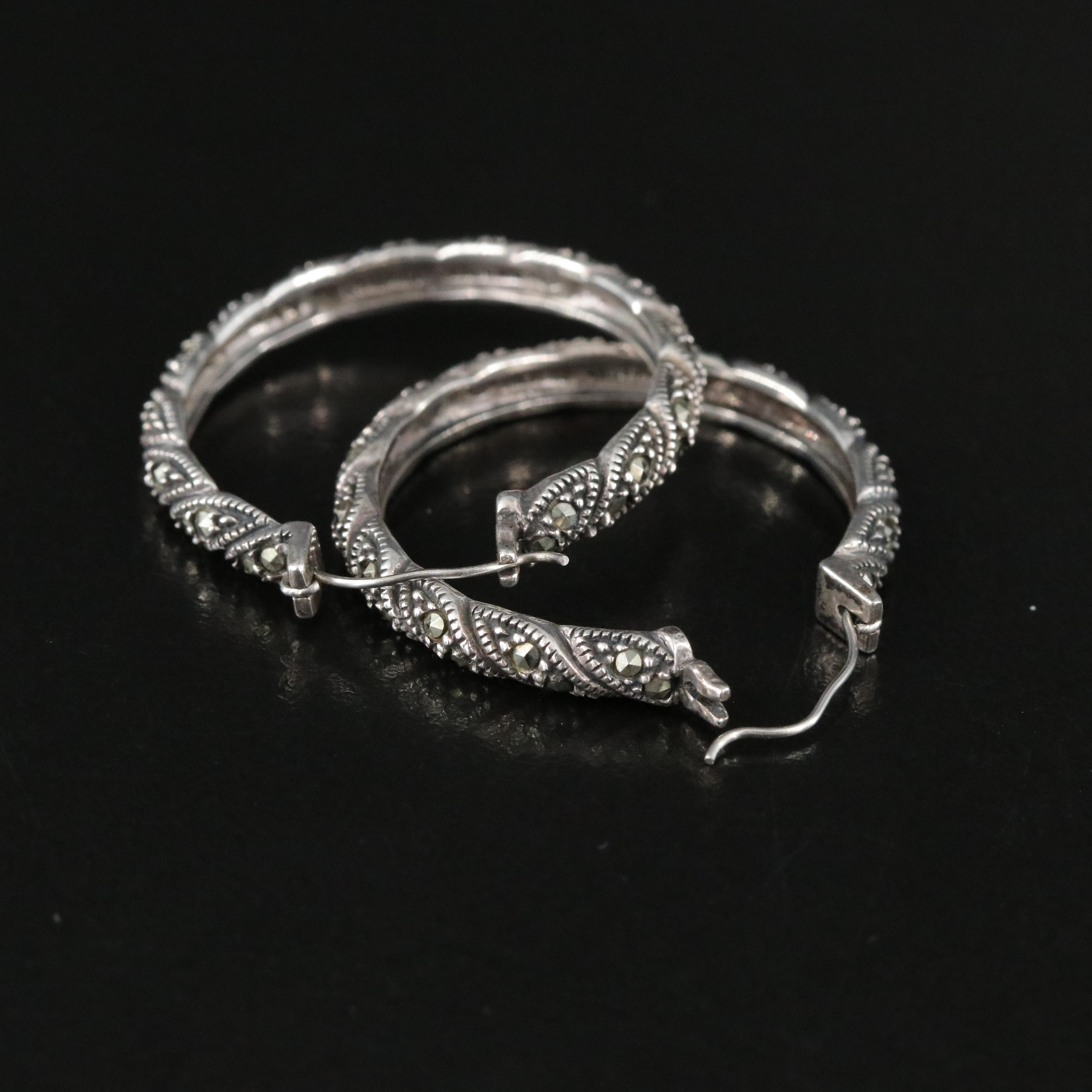 Judith Jack Sterling Marcasite Hoop Earrings