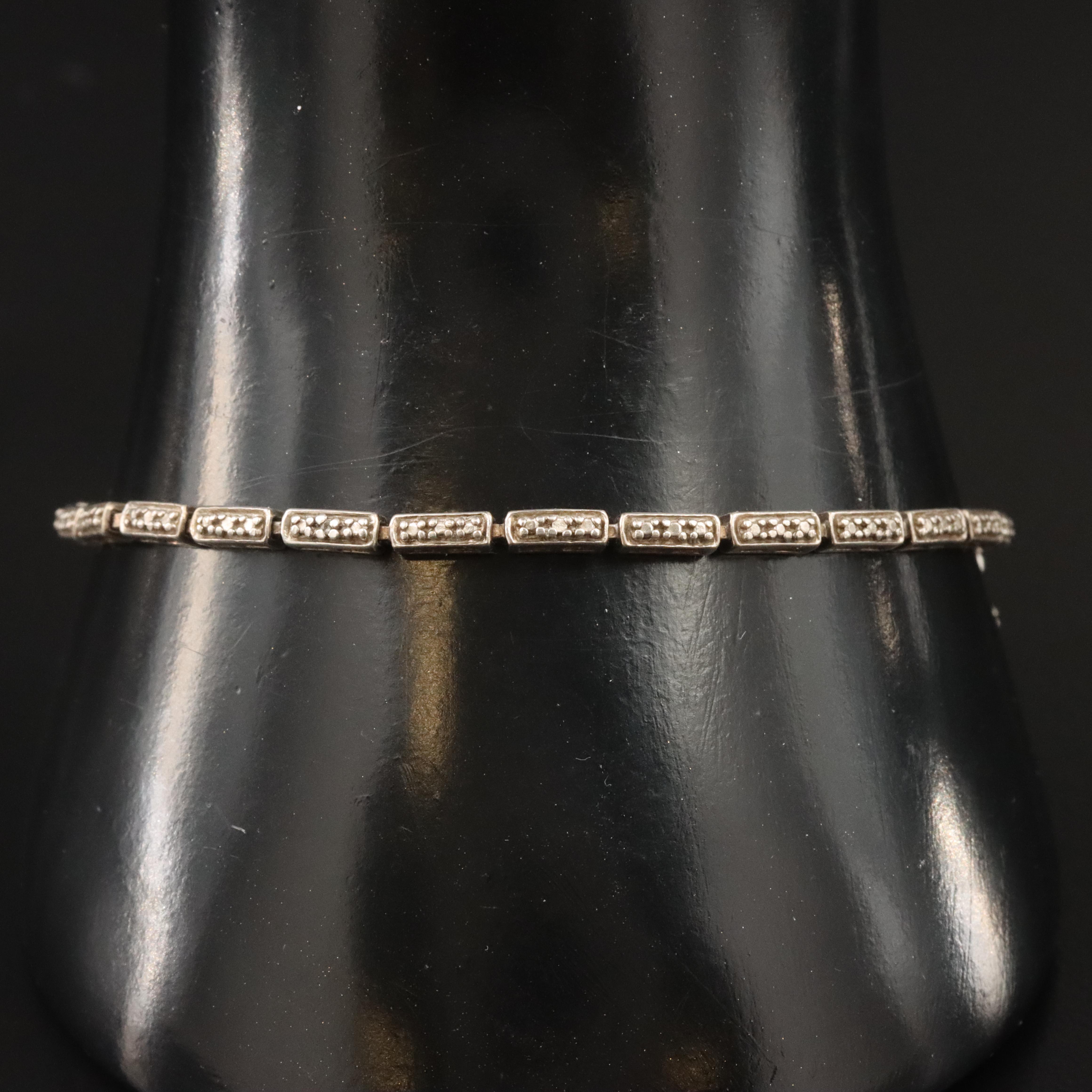 Sterling Bar Link Bracelet with Diamond Accent