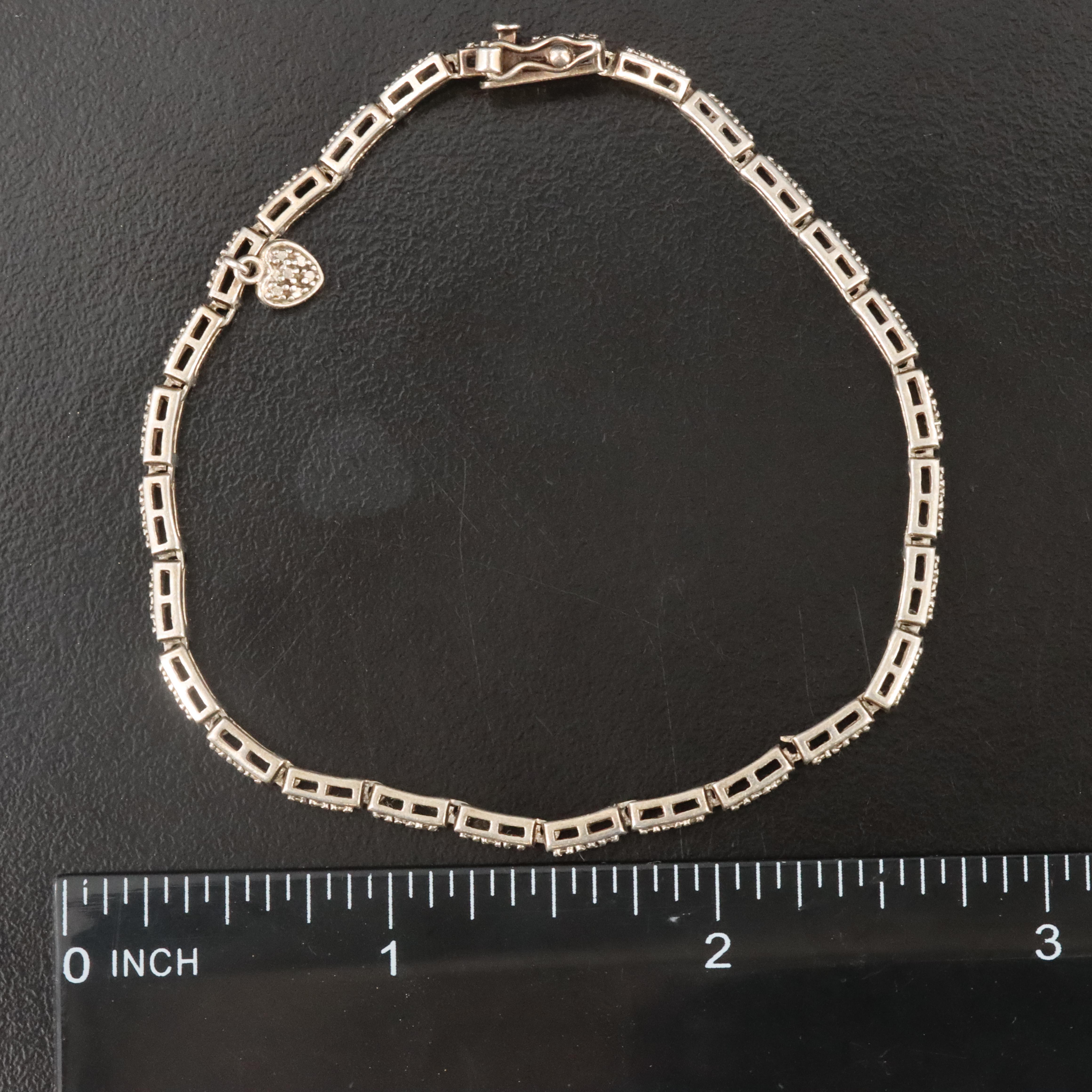 Sterling Bar Link Bracelet with Diamond Accent