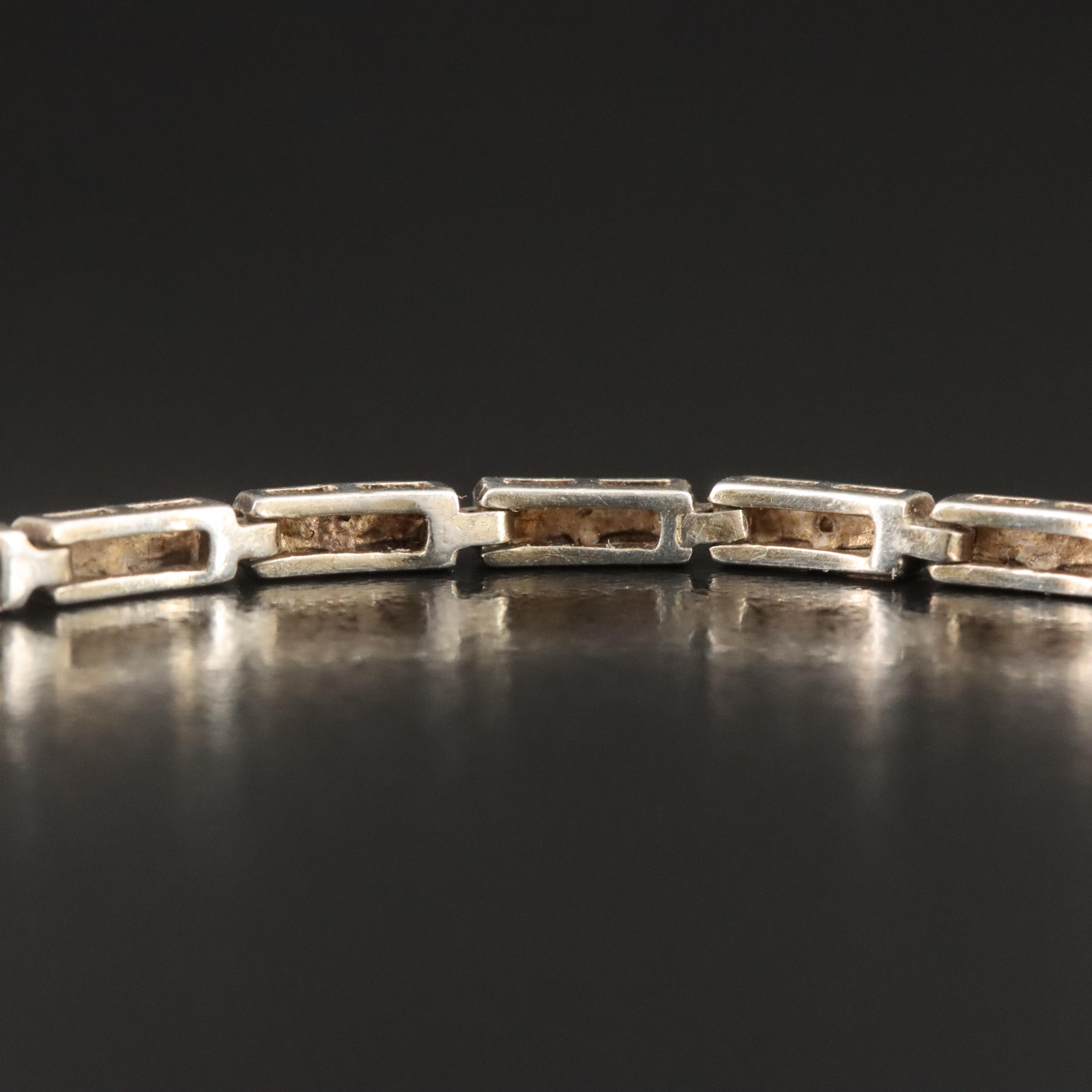 Sterling Bar Link Bracelet with Diamond Accent