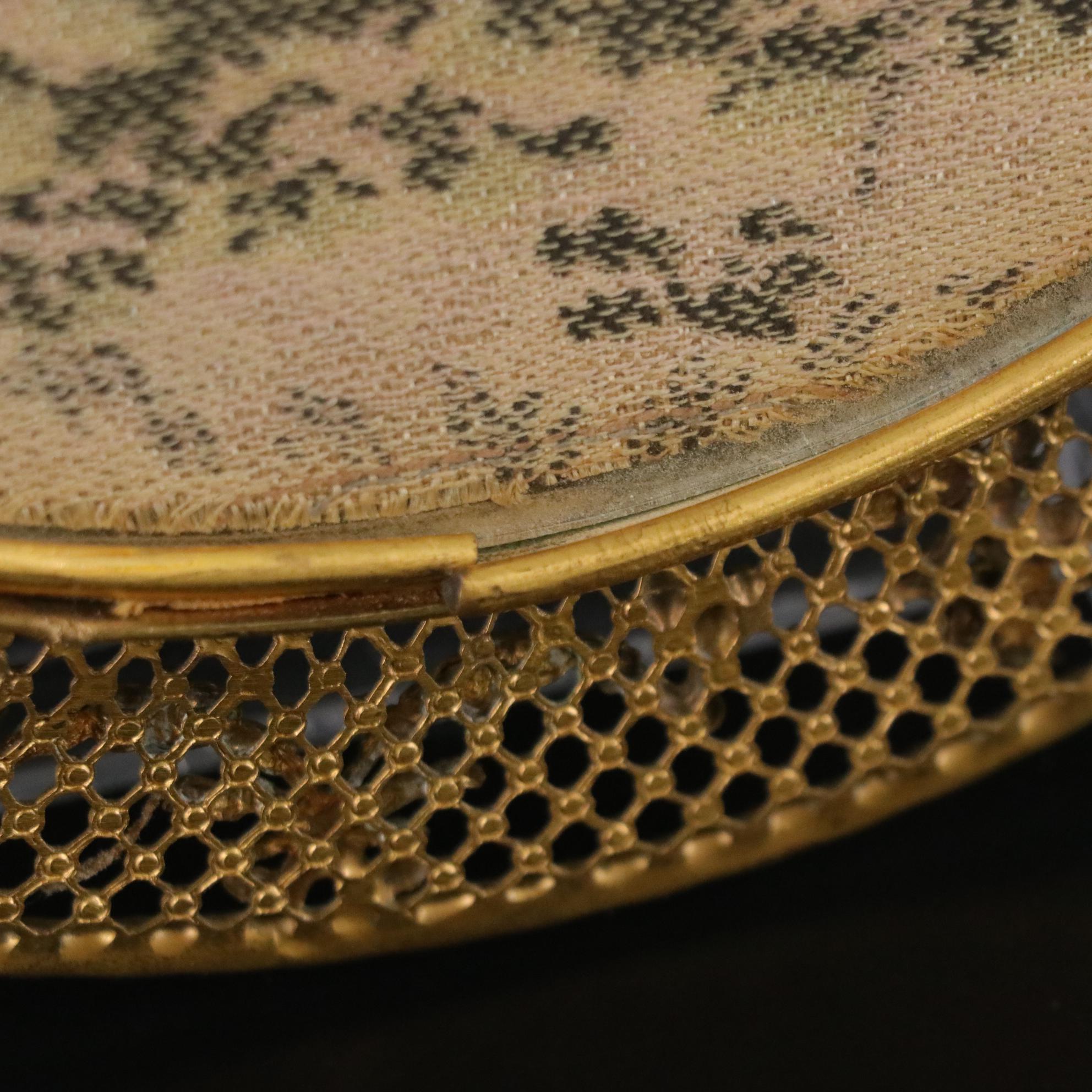 Victorian Style Jacquard Tapestry Vanity Tray with Brass Filigree Trim