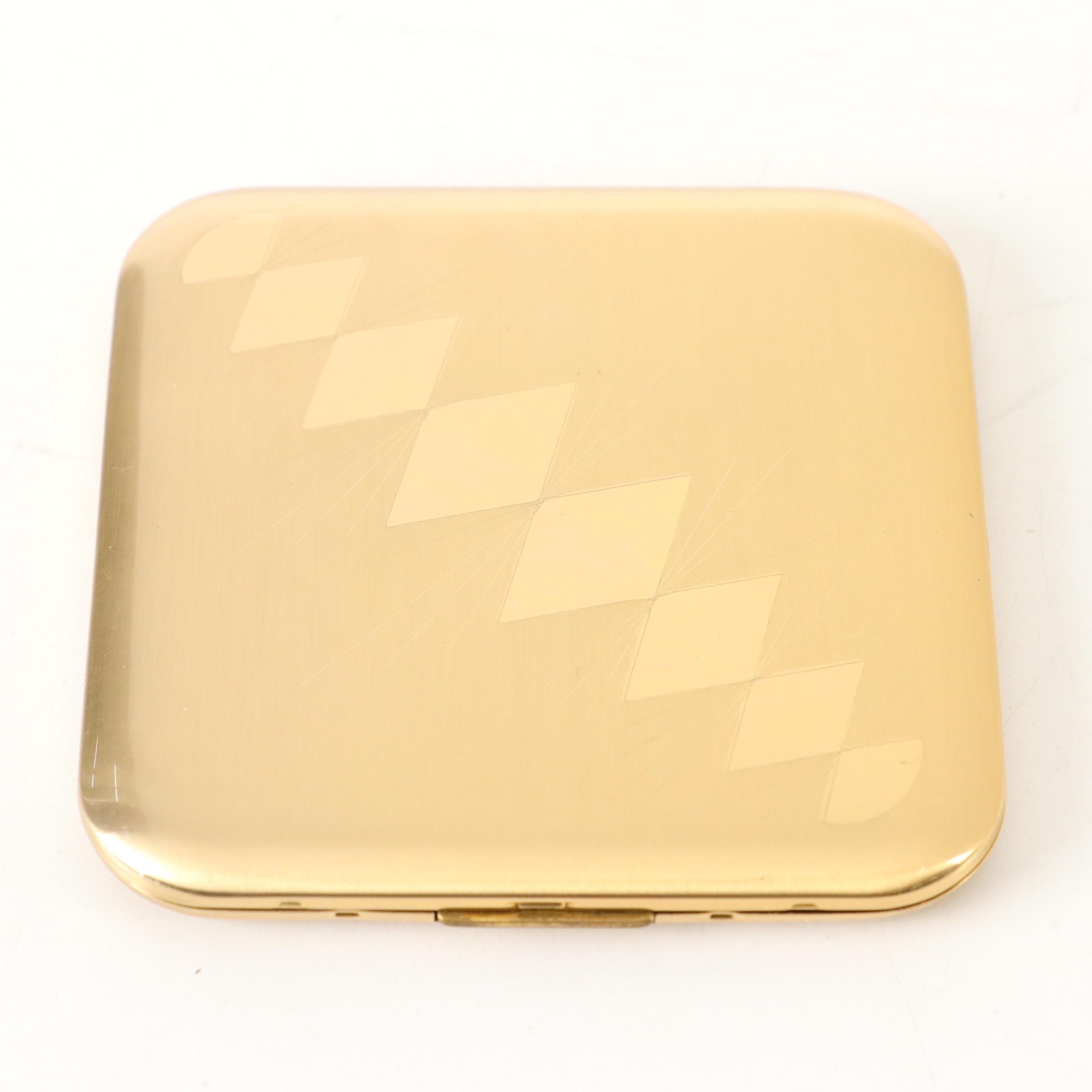 Pilcher Geometric Pattern Gold Plate Compact Mirror
