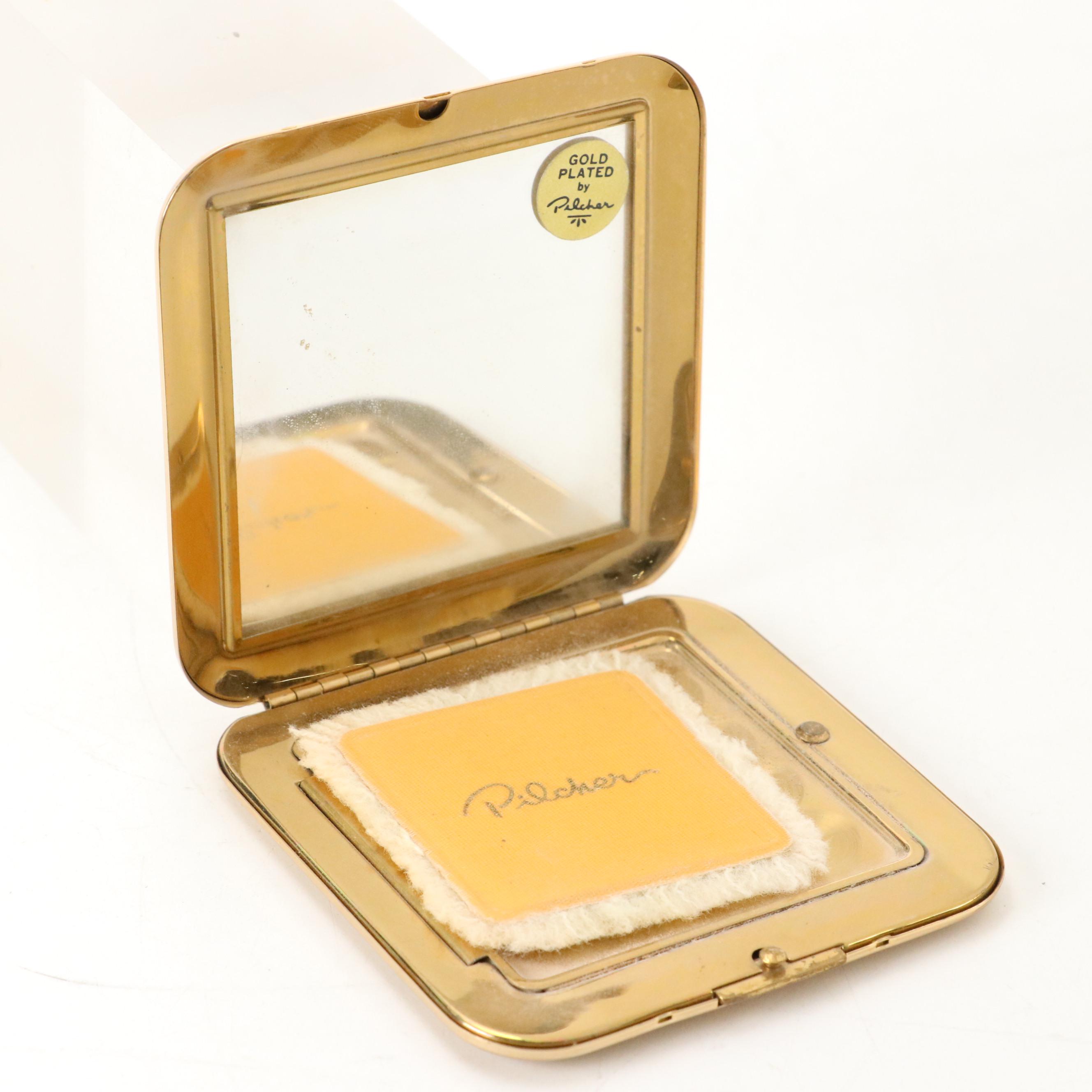 Pilcher Geometric Pattern Gold Plate Compact Mirror