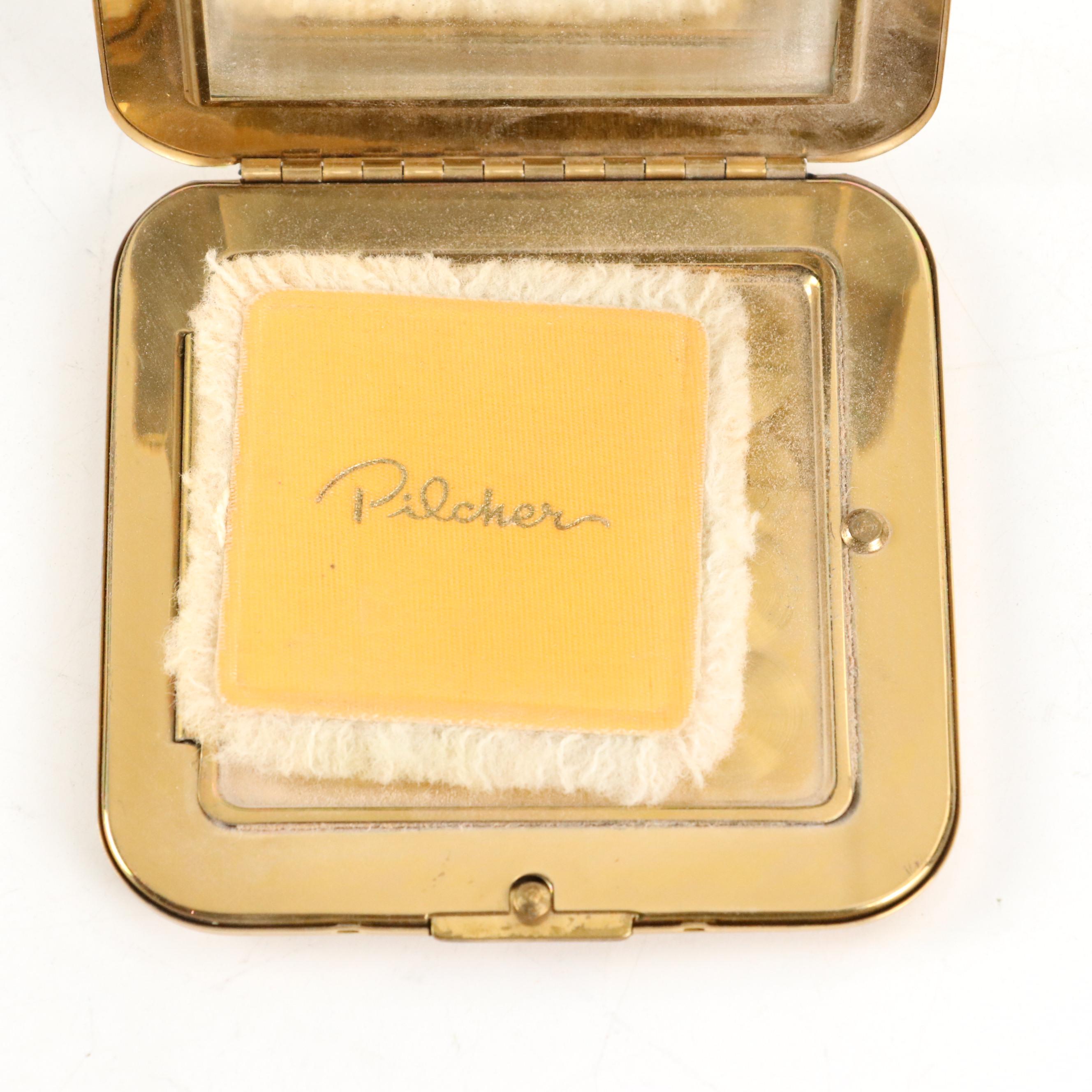 Pilcher Geometric Pattern Gold Plate Compact Mirror
