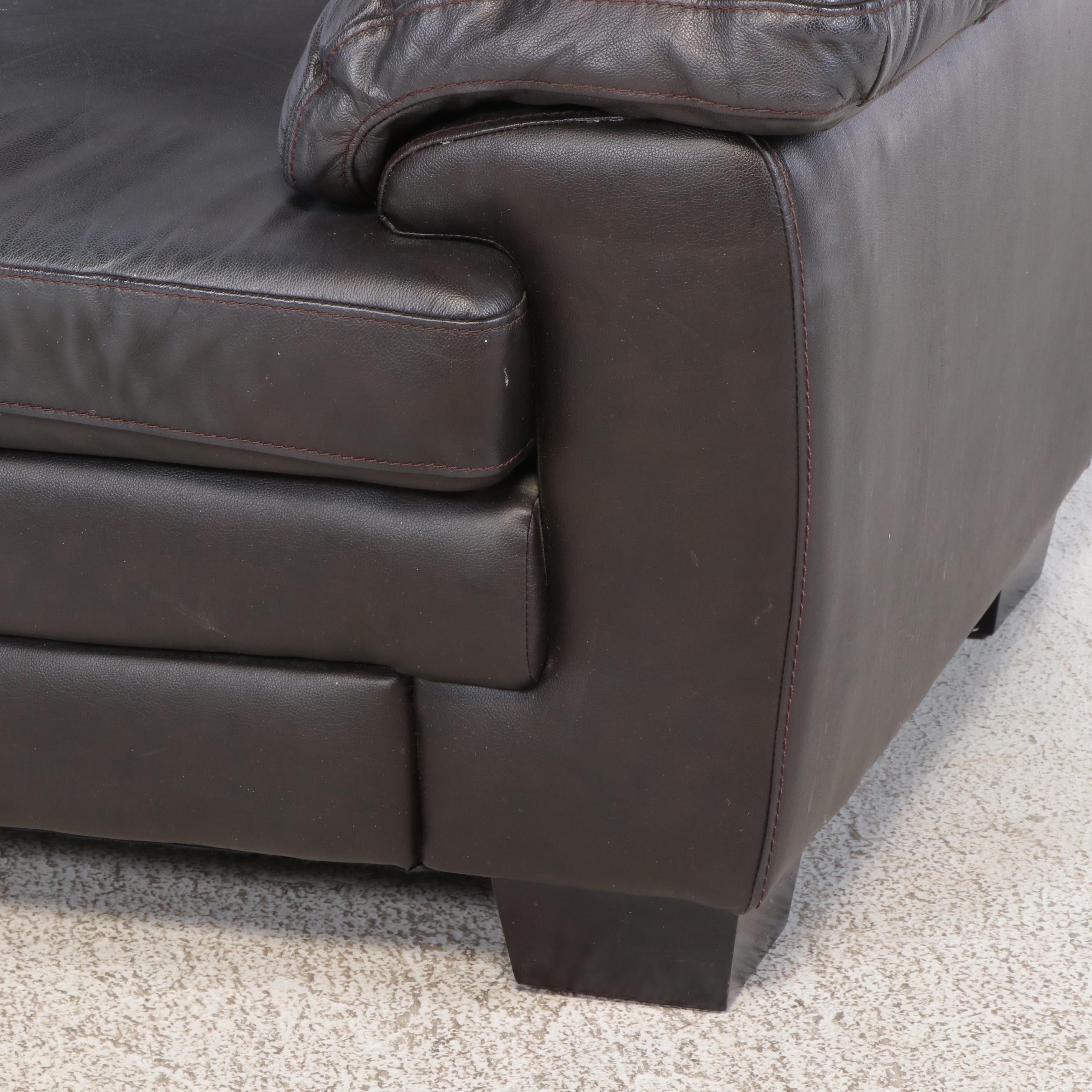 Overstuffed Faux Leather Sofa