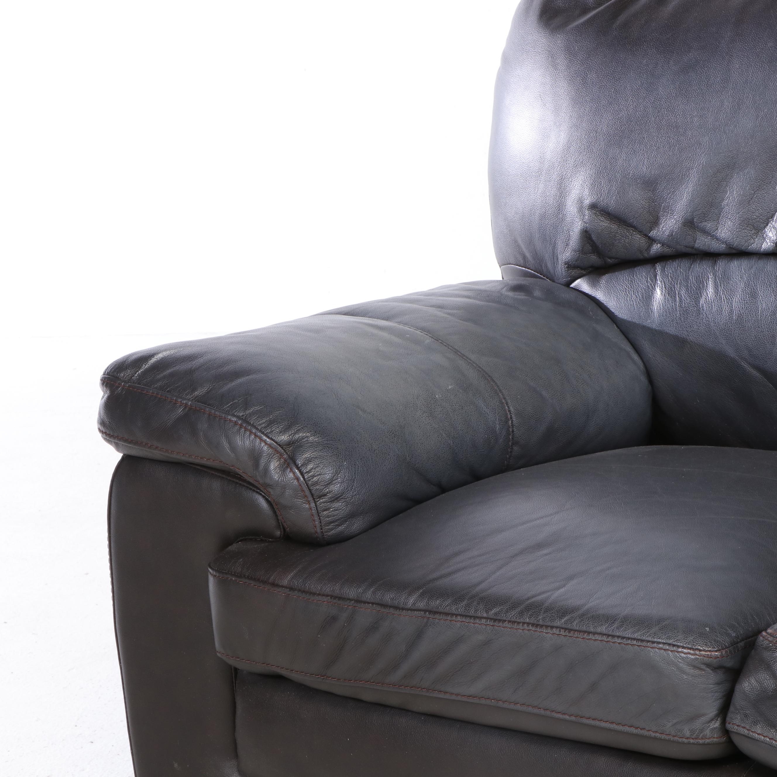Overstuffed Faux Leather Sofa