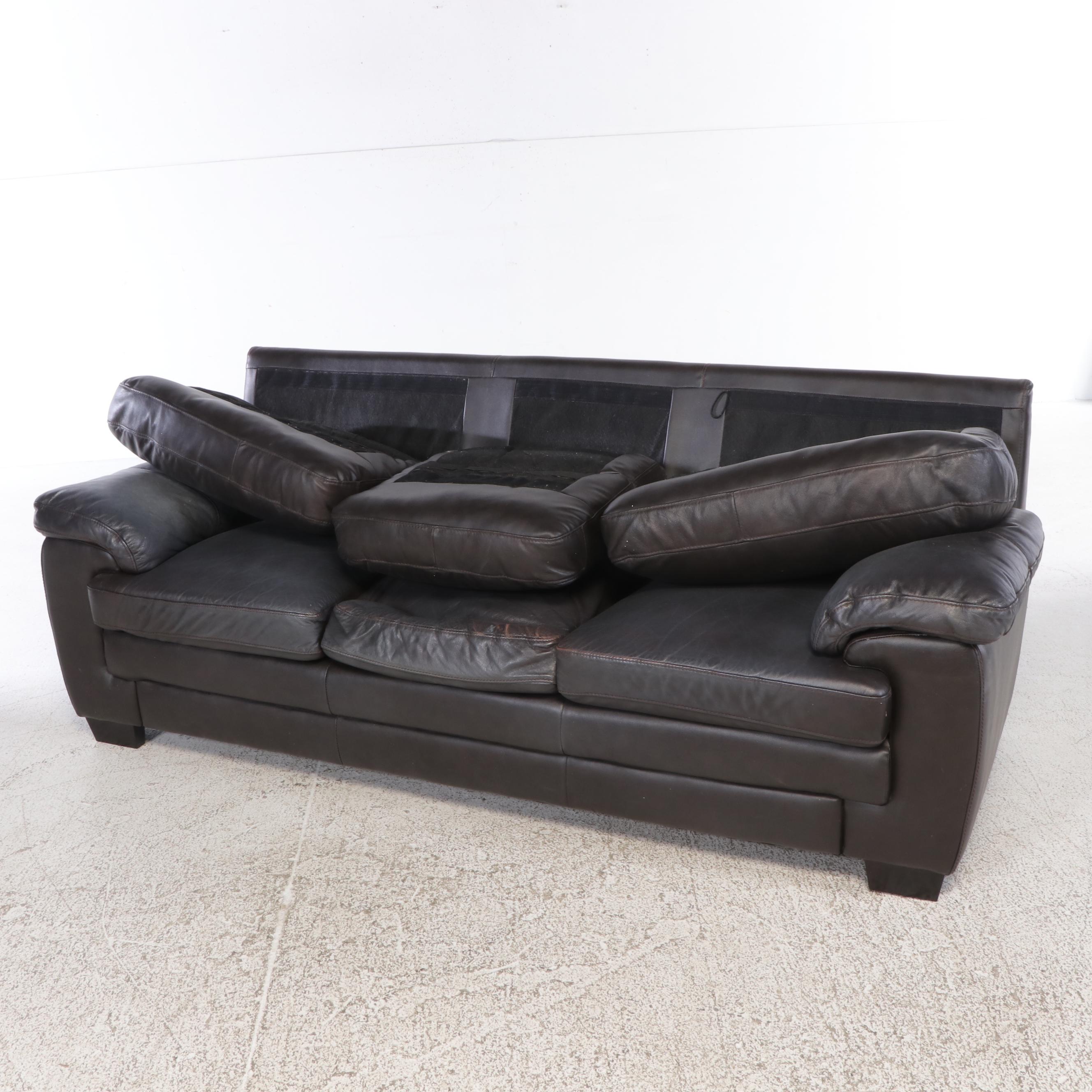 Overstuffed Faux Leather Sofa