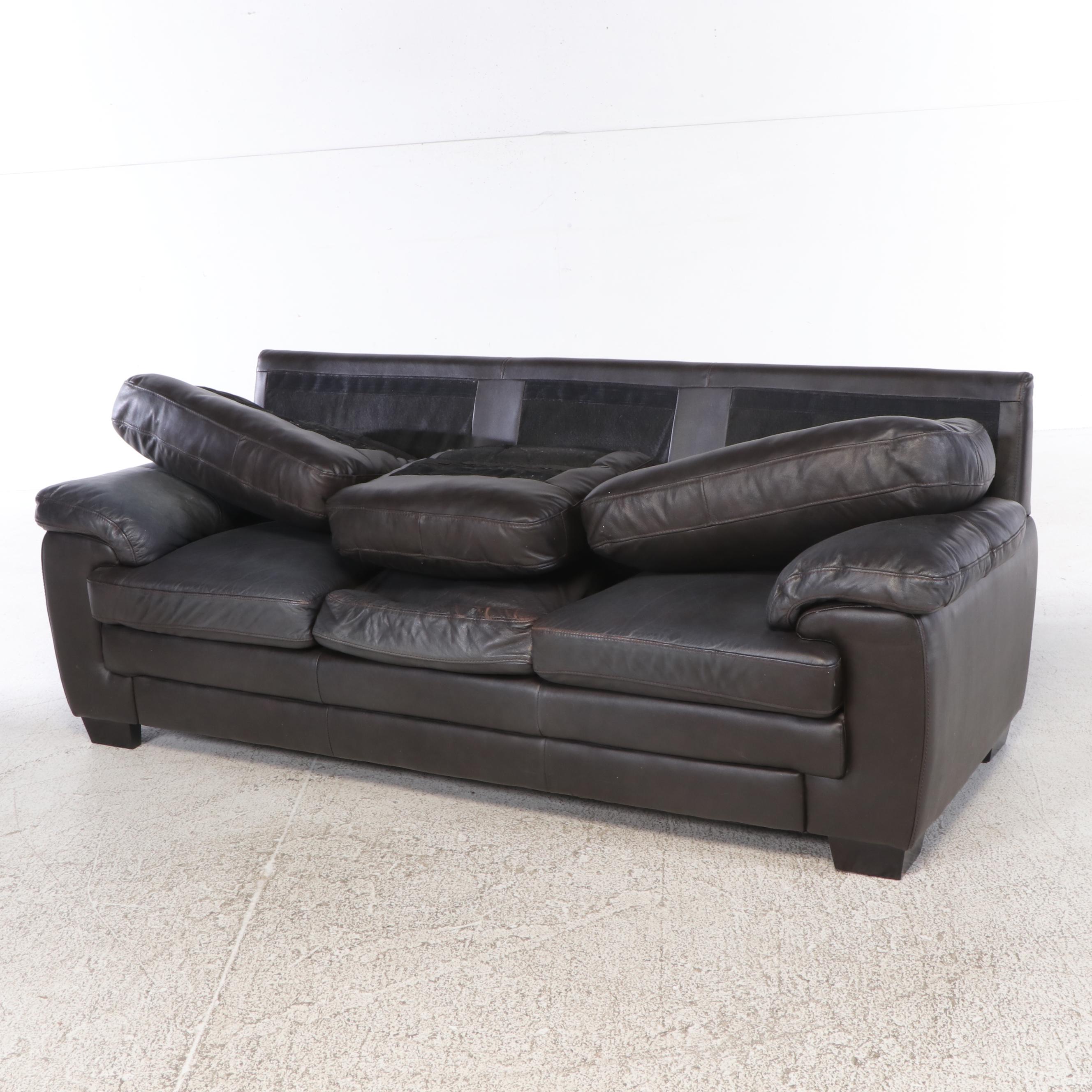 Overstuffed Faux Leather Sofa