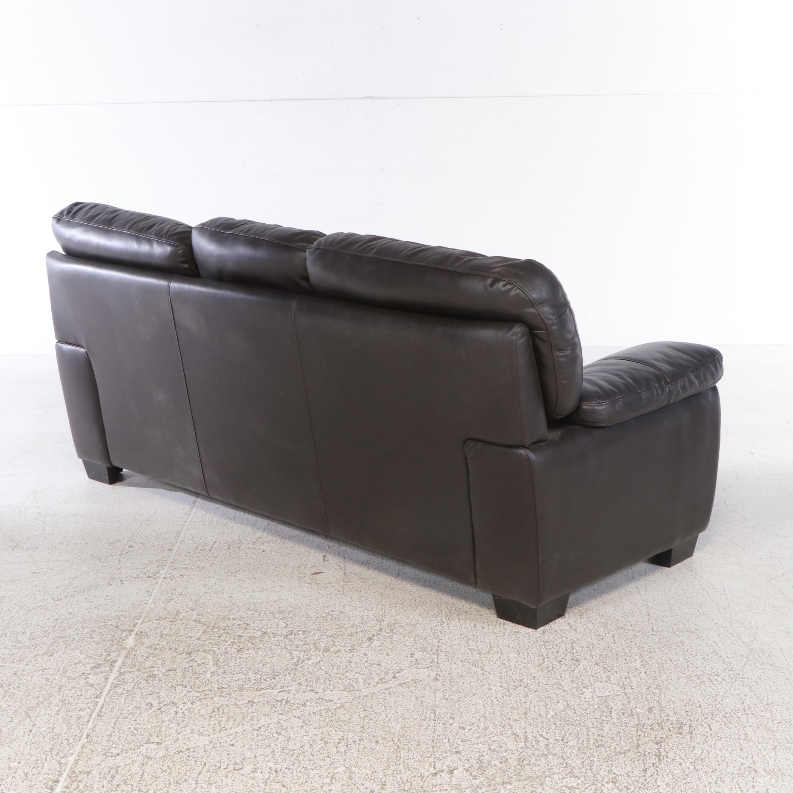 Overstuffed Faux Leather Sofa