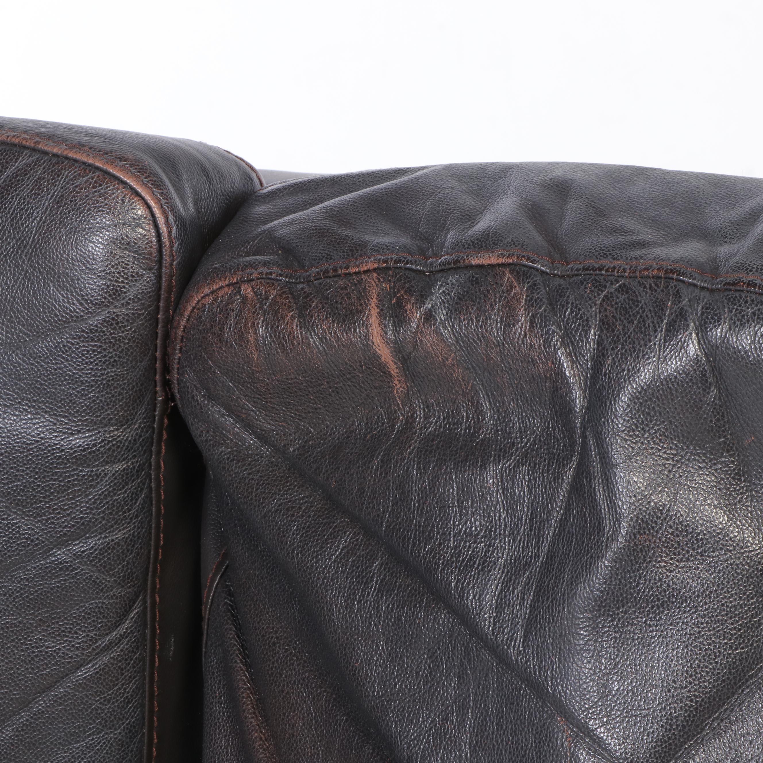Overstuffed Faux Leather Sofa