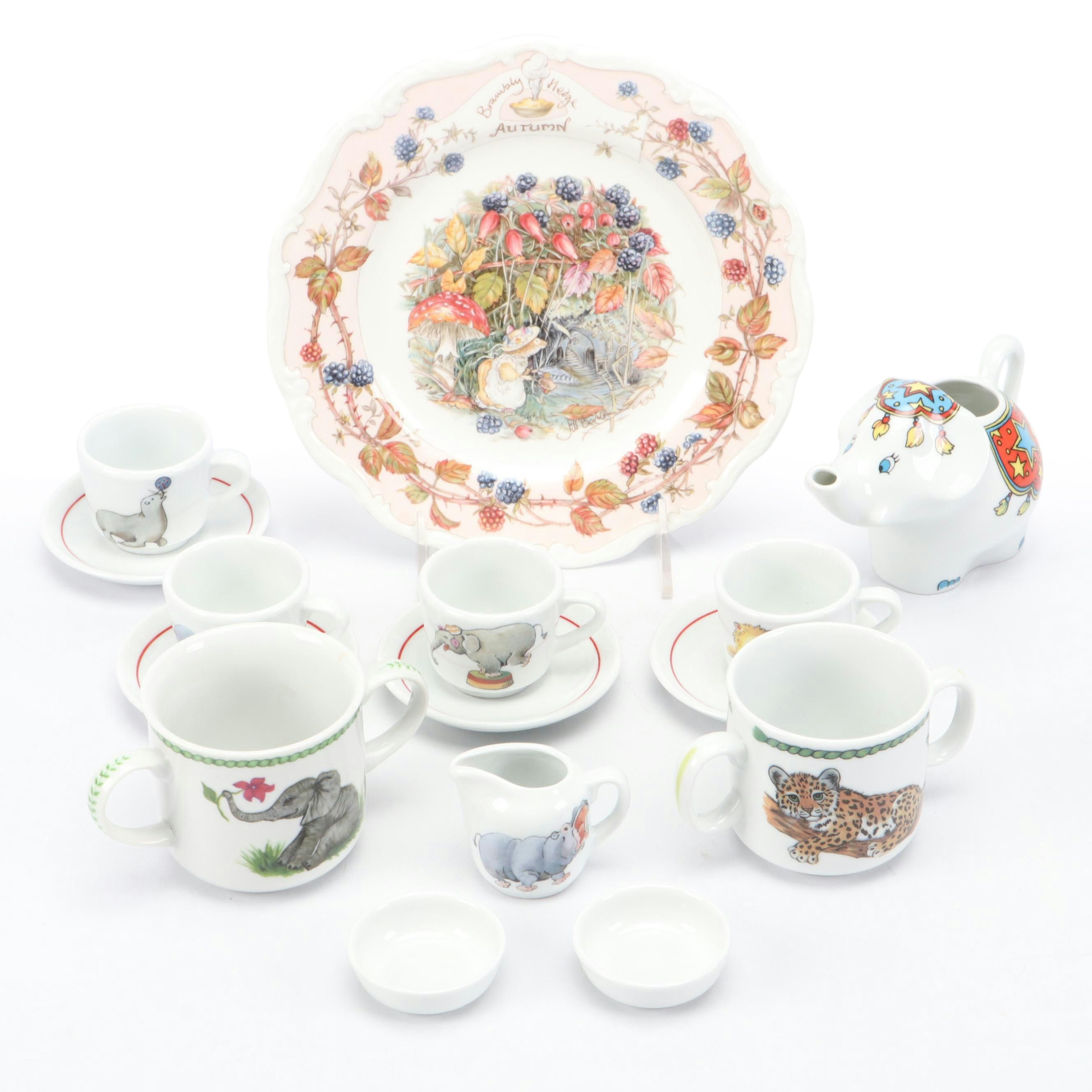 Roehler Porcelain Doll Tea Set with Royal Doulton Porcelain Plate and More