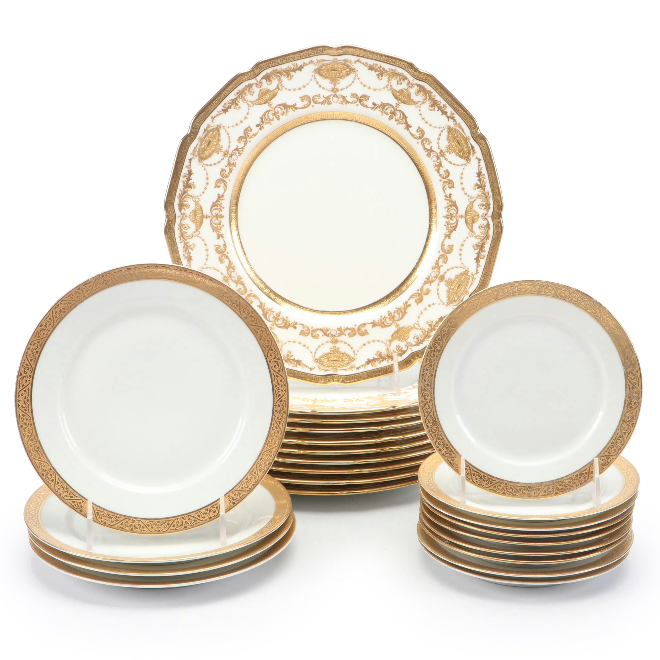 Royal Doulton Adams Style Moriage Accented and Other Porcelain Gilt Rim Plates