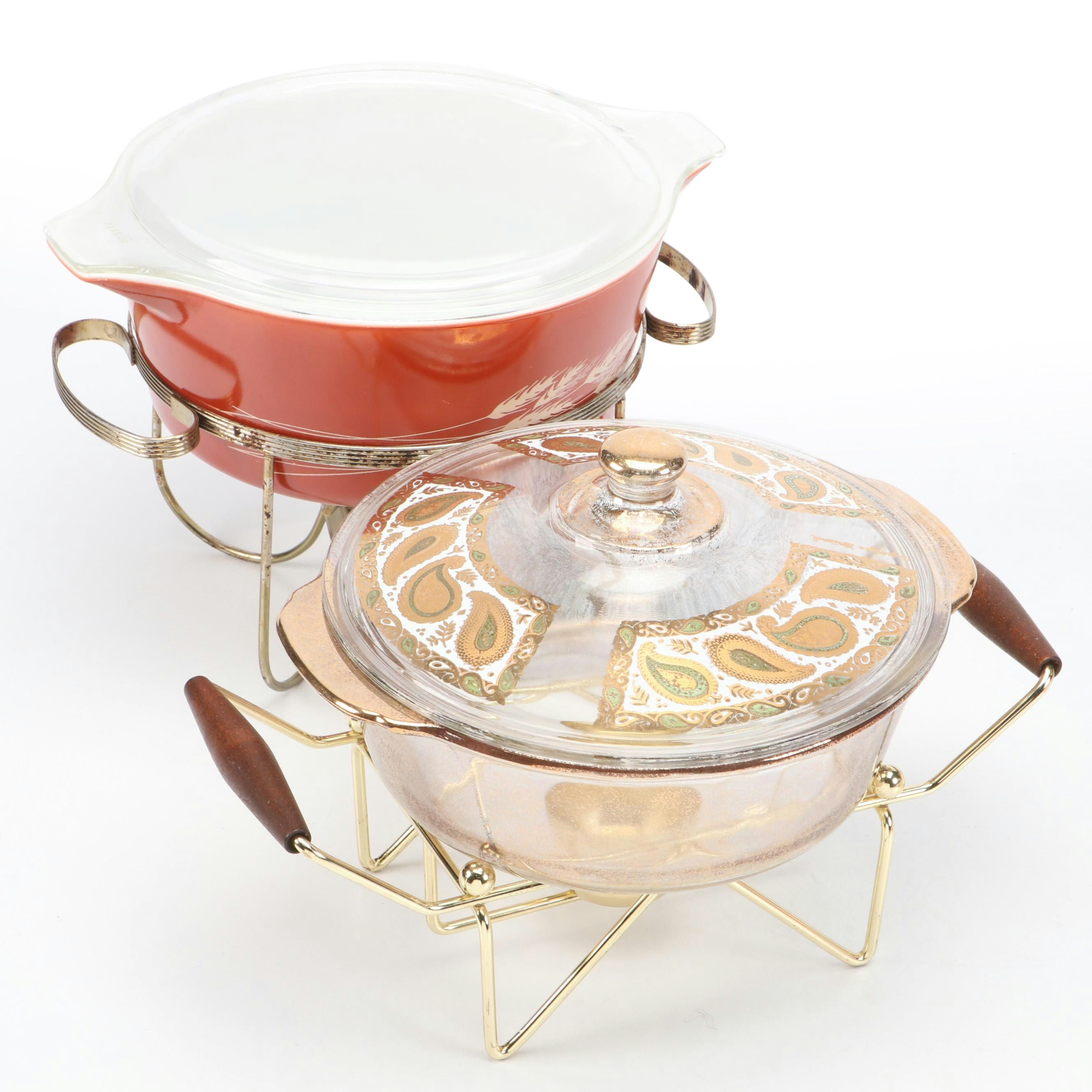 Anchor Hocking Fire-King Georges Briard and Pyrex Casserole Dishes with Stands