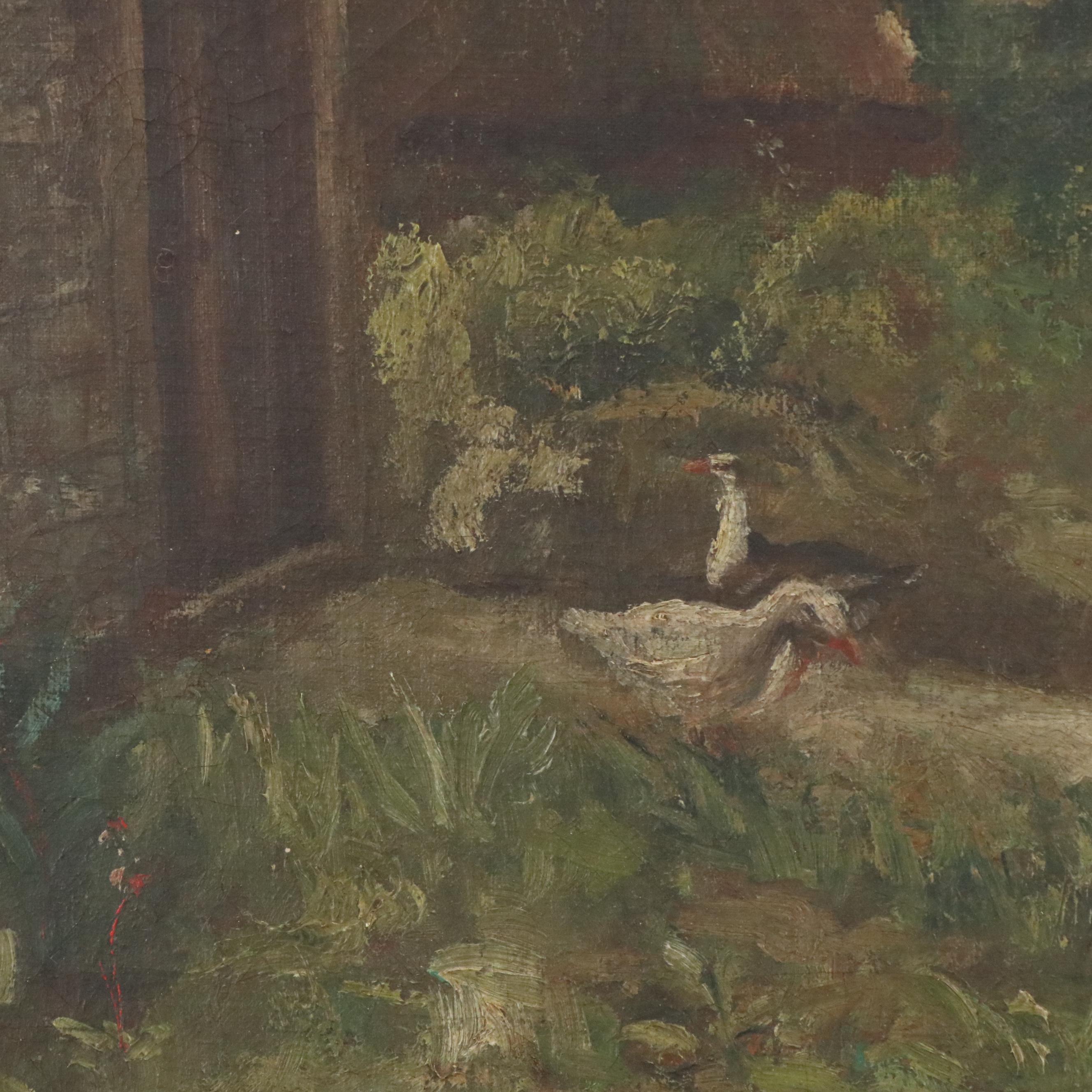 Landscape Oil Painting with Ducks, 19th Century