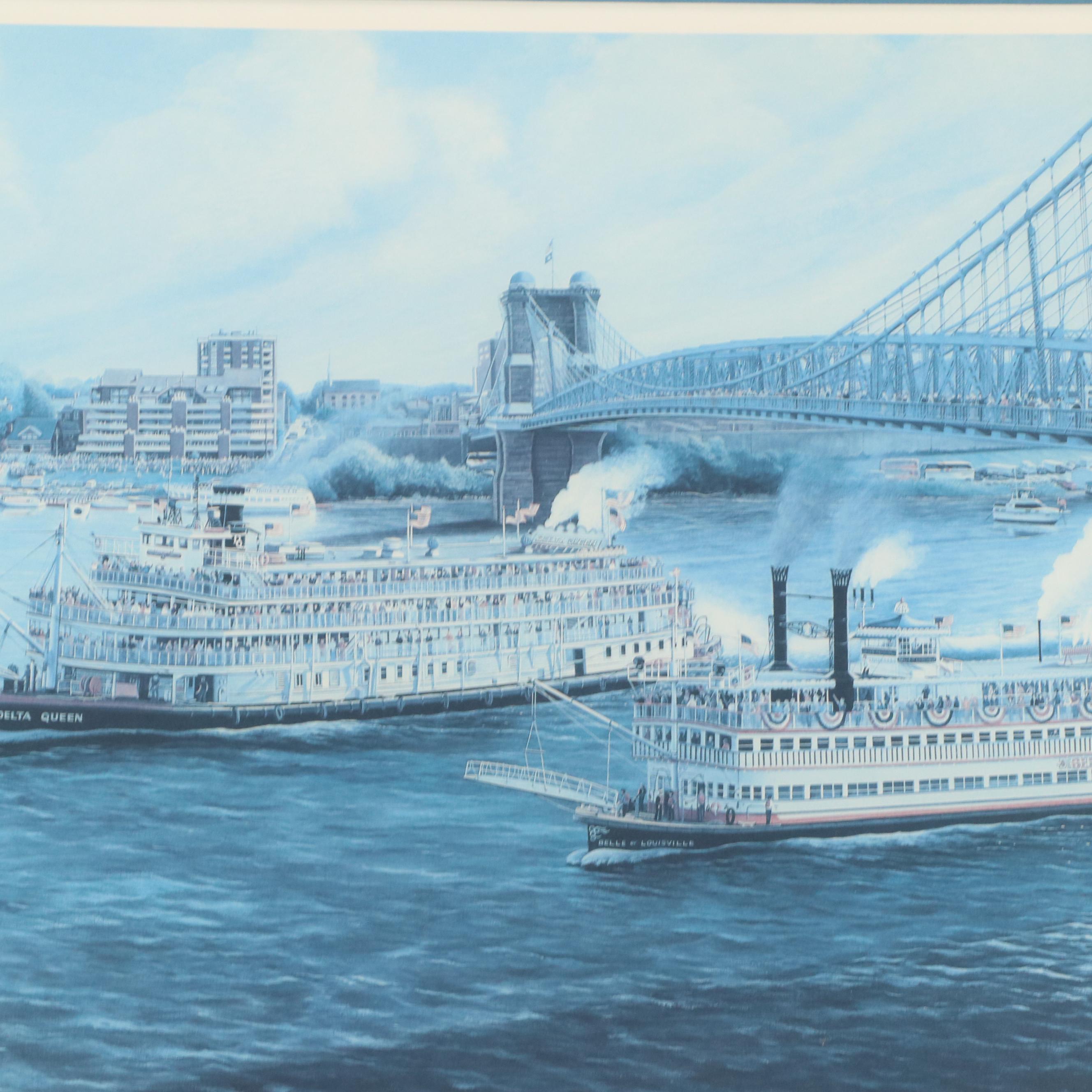 Dale Benedict Offset Lithograph "The Delta Queen vs. The Belle of Louisville"