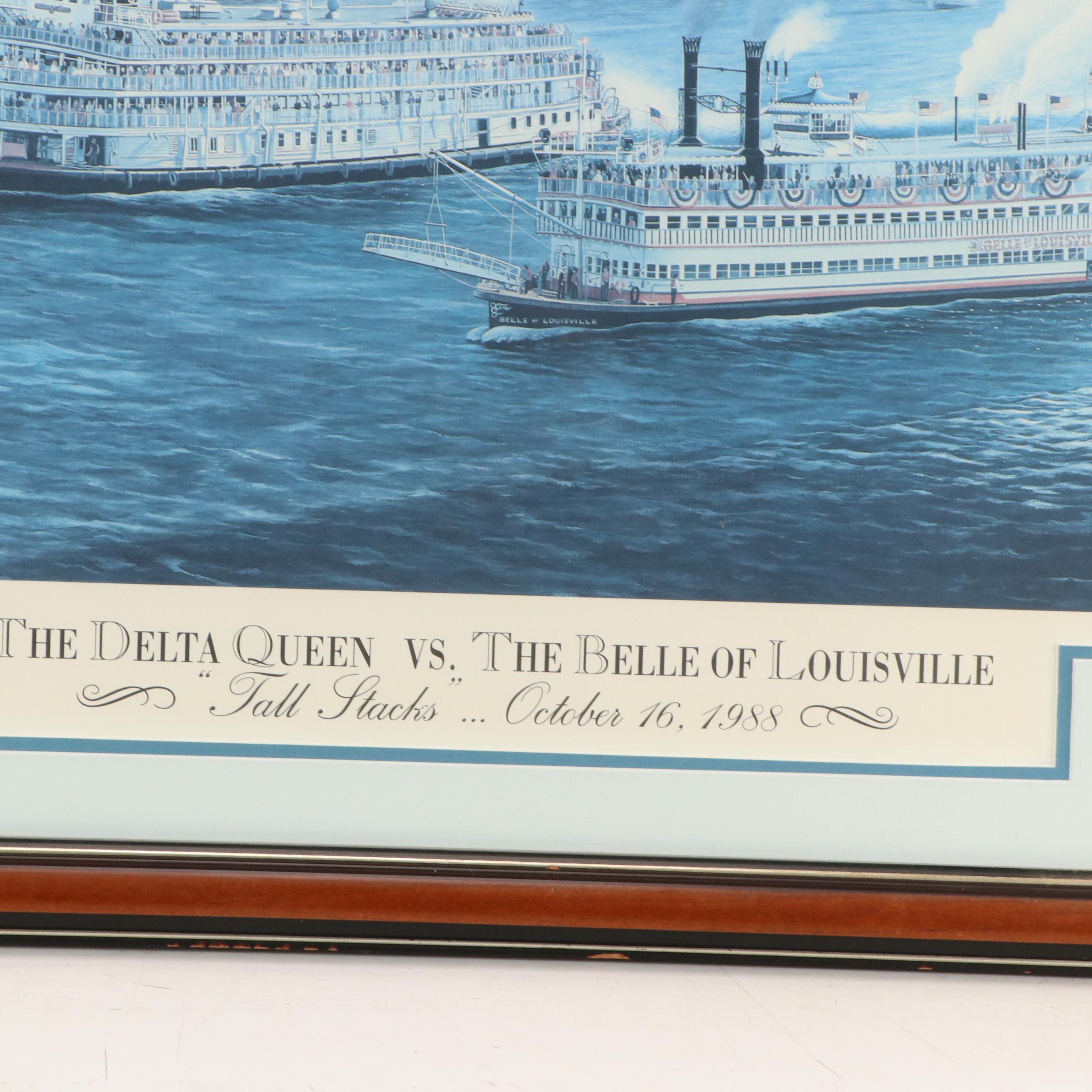 Dale Benedict Offset Lithograph "The Delta Queen vs. The Belle of Louisville"