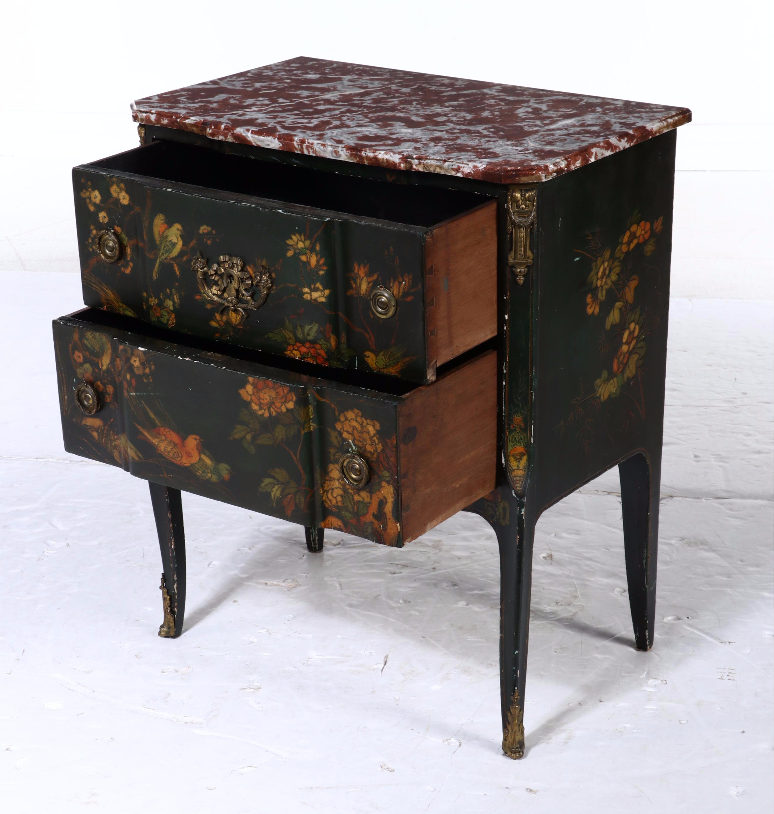 W. & J. Sloane Anglo-Chinese Marble Top Two-Drawer Chest, 20th Century