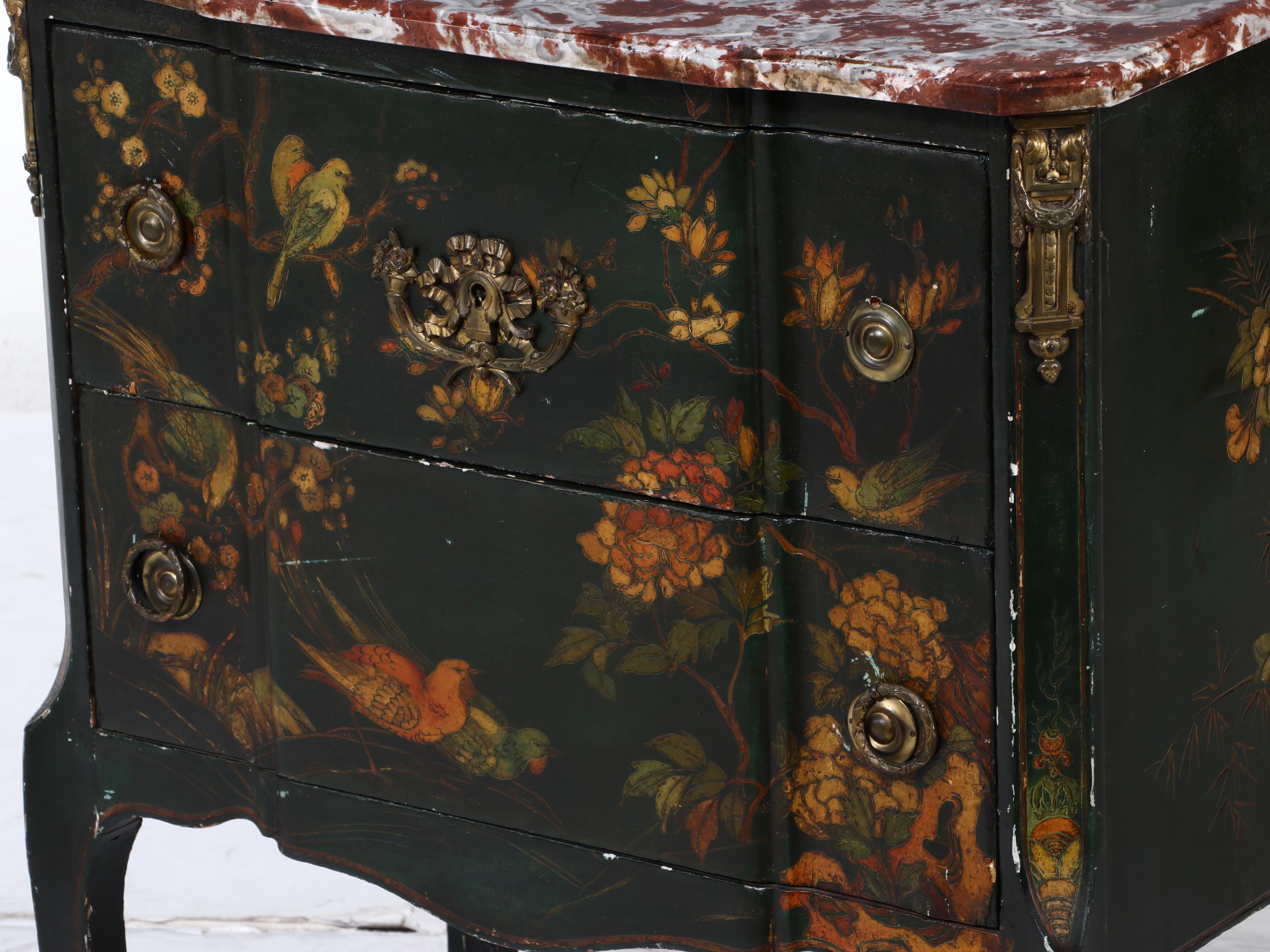 W. & J. Sloane Anglo-Chinese Marble Top Two-Drawer Chest, 20th Century