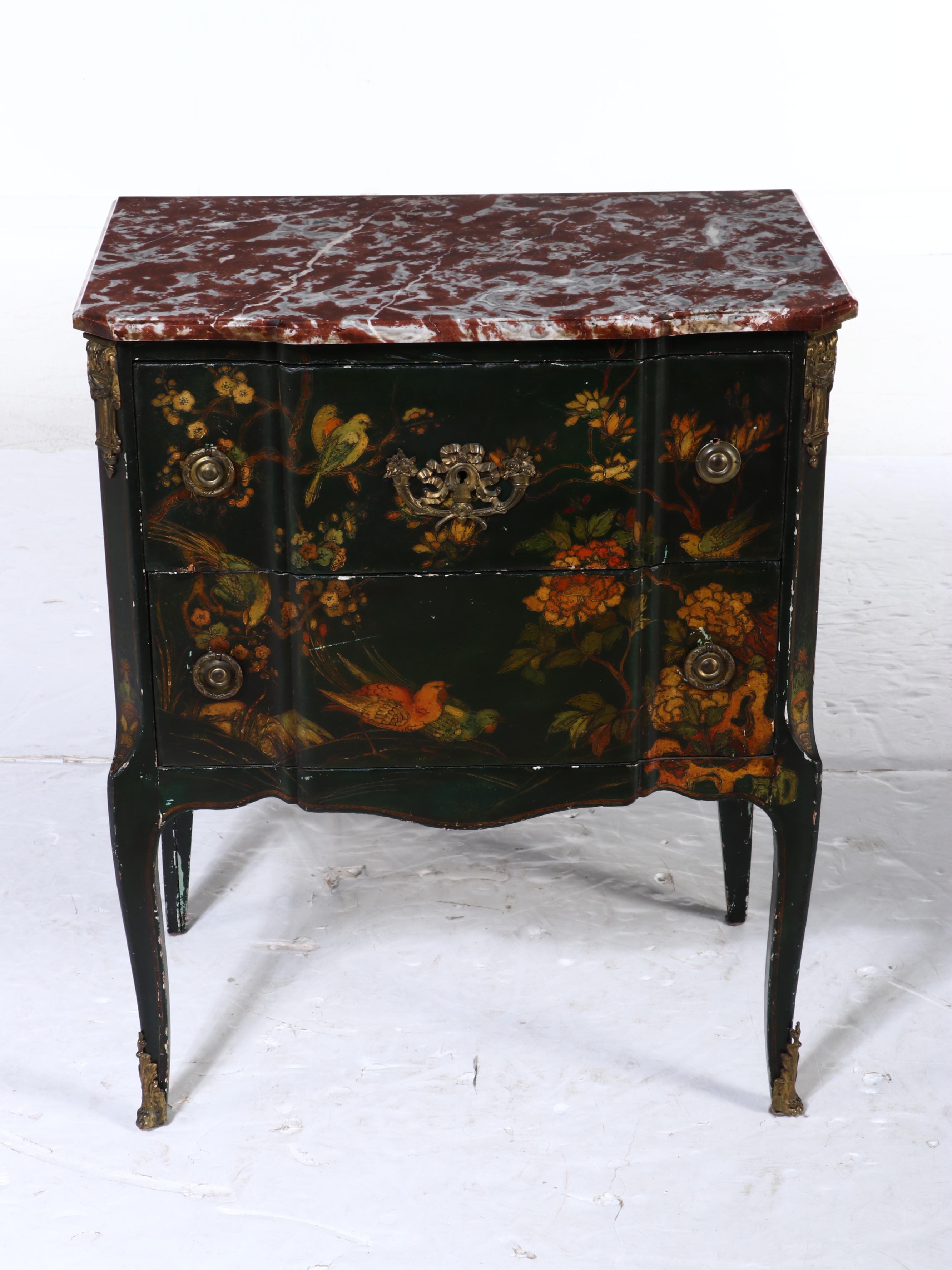 W. & J. Sloane Anglo-Chinese Marble Top Two-Drawer Chest, 20th Century