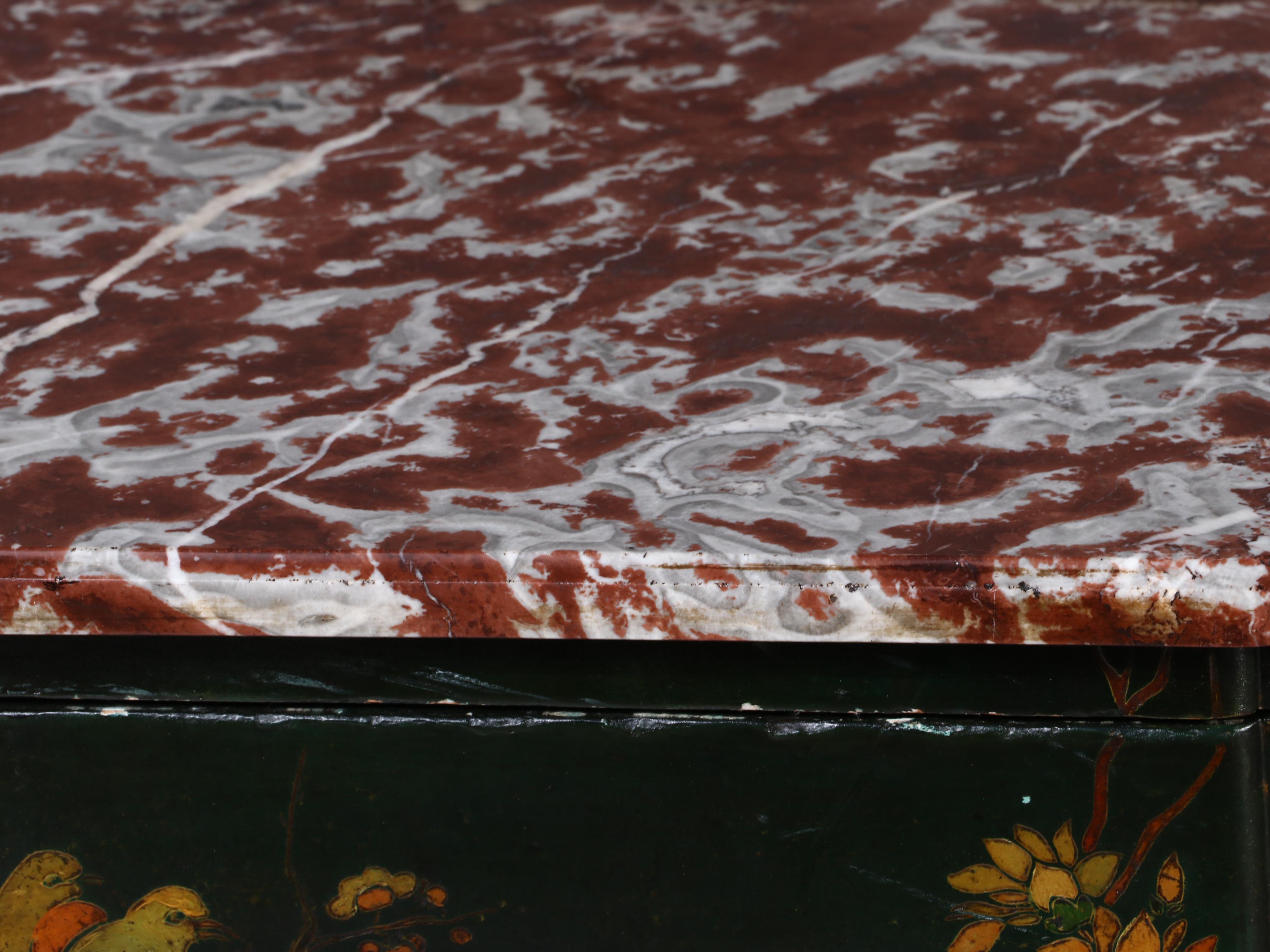 W. & J. Sloane Anglo-Chinese Marble Top Two-Drawer Chest, 20th Century