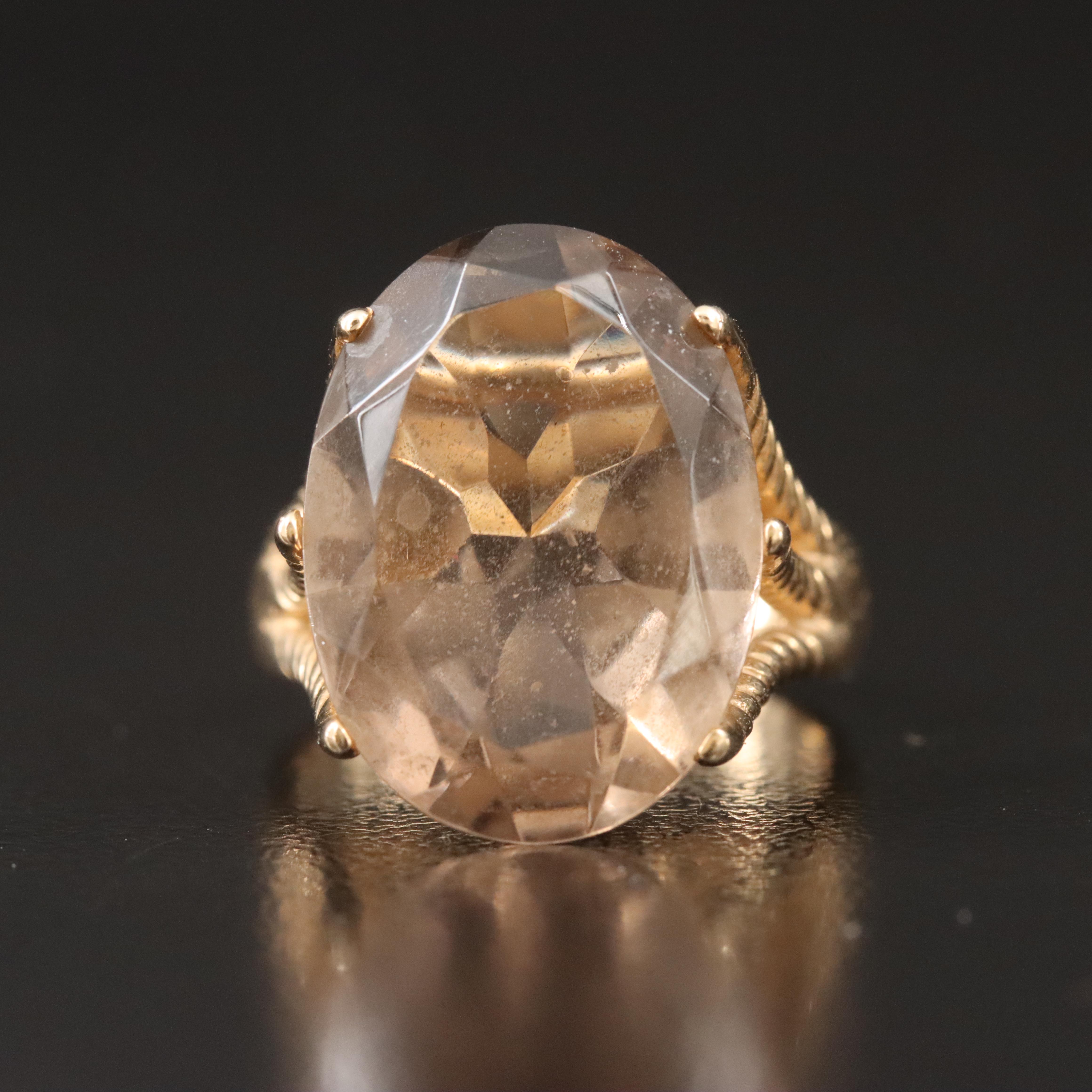 14K 11.96 CT Smoky Quartz Solitaire Ring