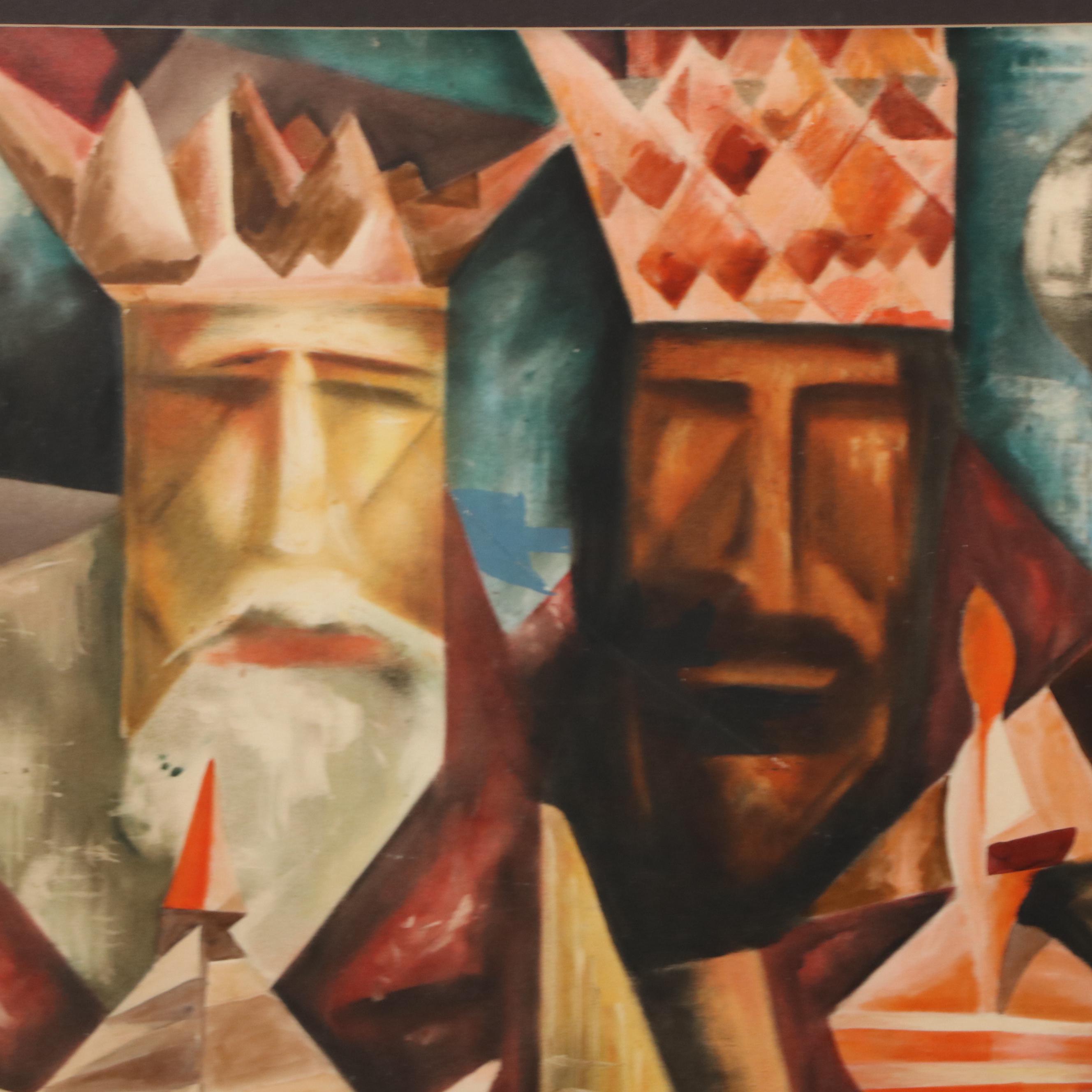 Edmund Lewandowski Watercolor and Gouache Painting "Three Kings," 1949